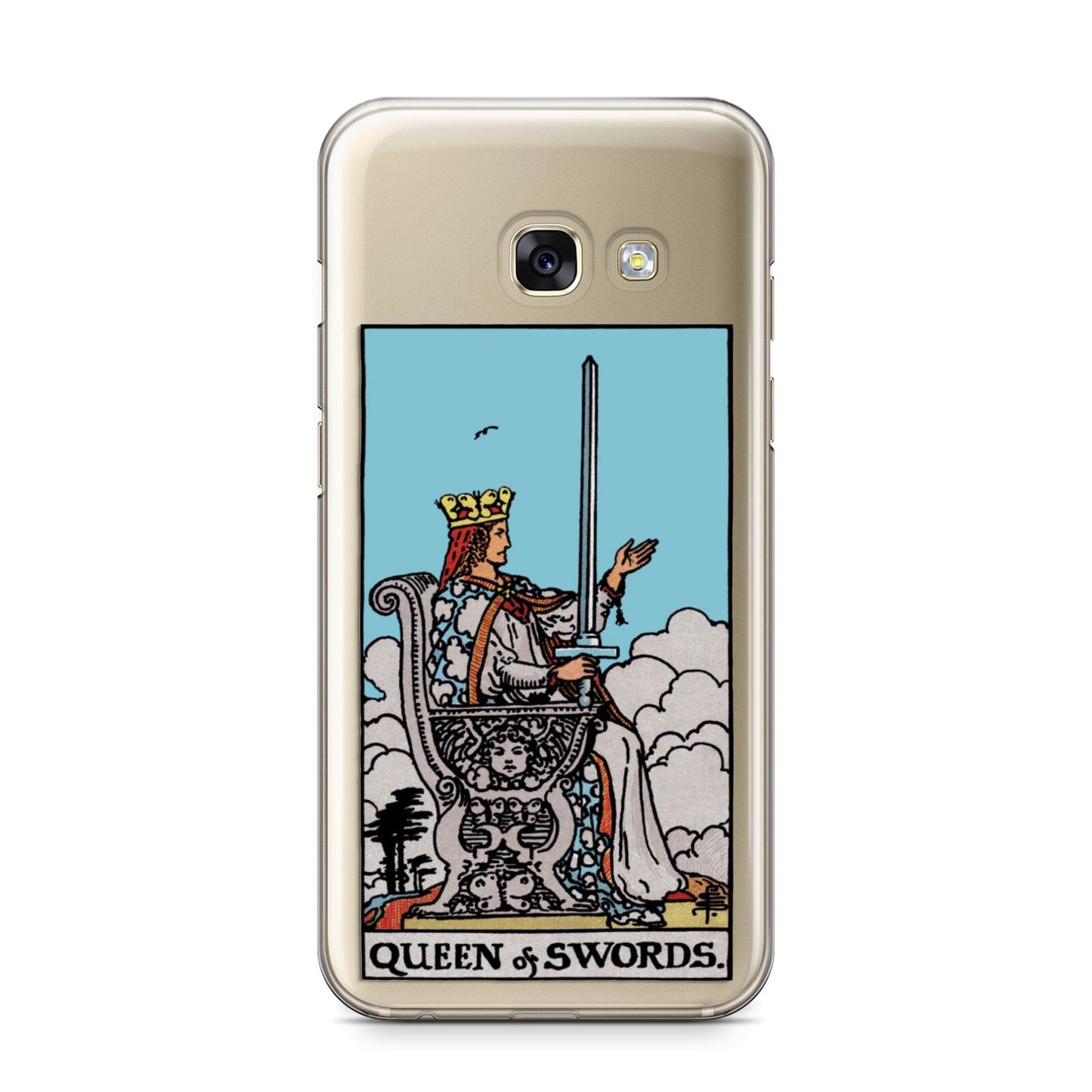 Queen of Swords Tarot Card Samsung Galaxy A3 2017 Case on gold phone