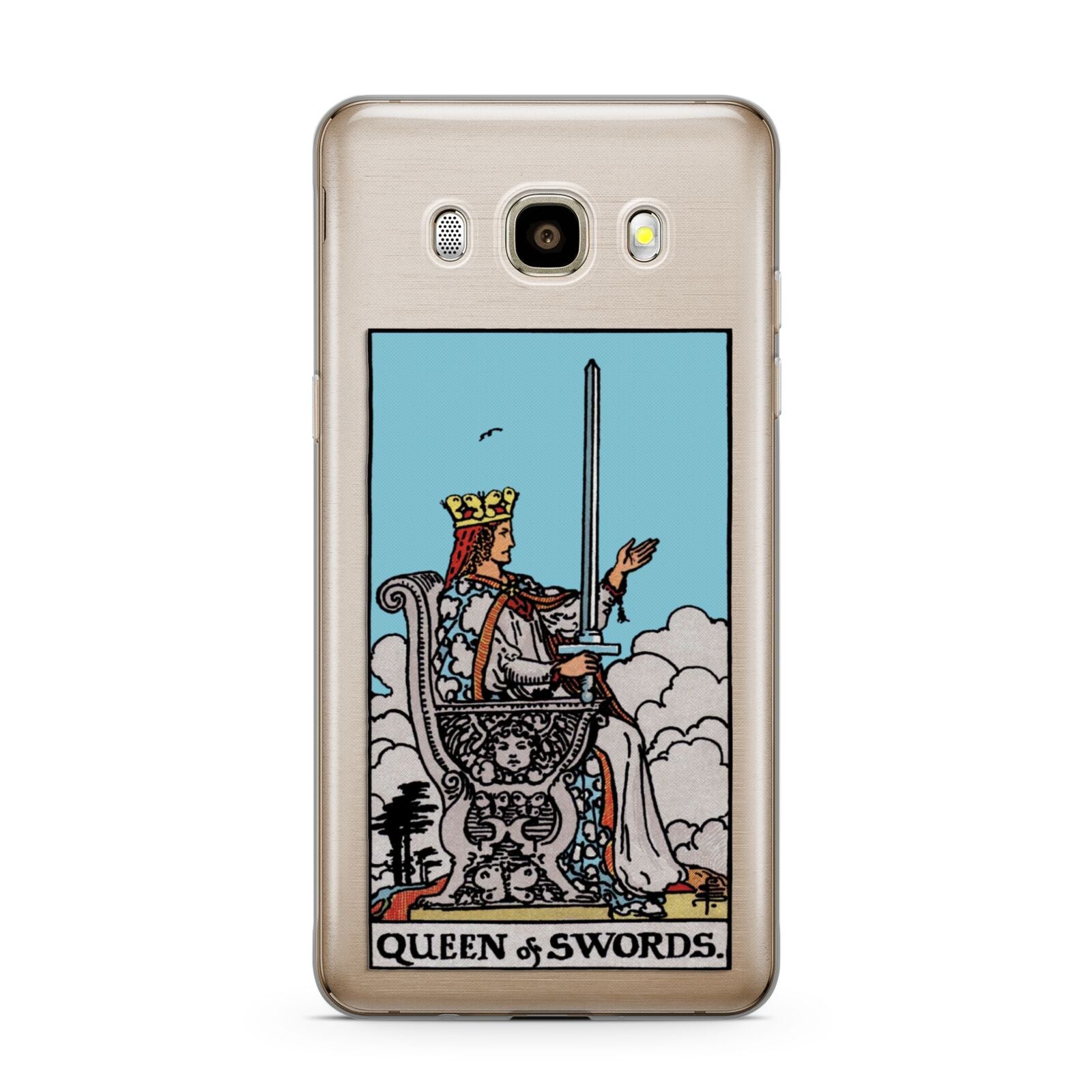 Queen of Swords Tarot Card Samsung Galaxy J7 2016 Case on gold phone