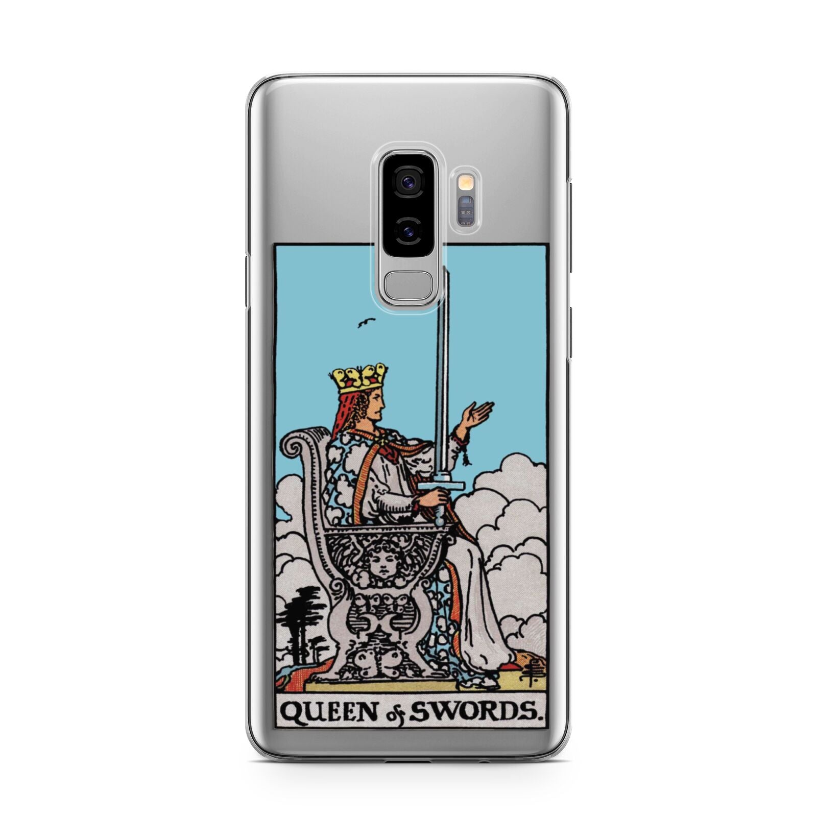 Queen of Swords Tarot Card Samsung Galaxy S9 Plus Case on Silver phone