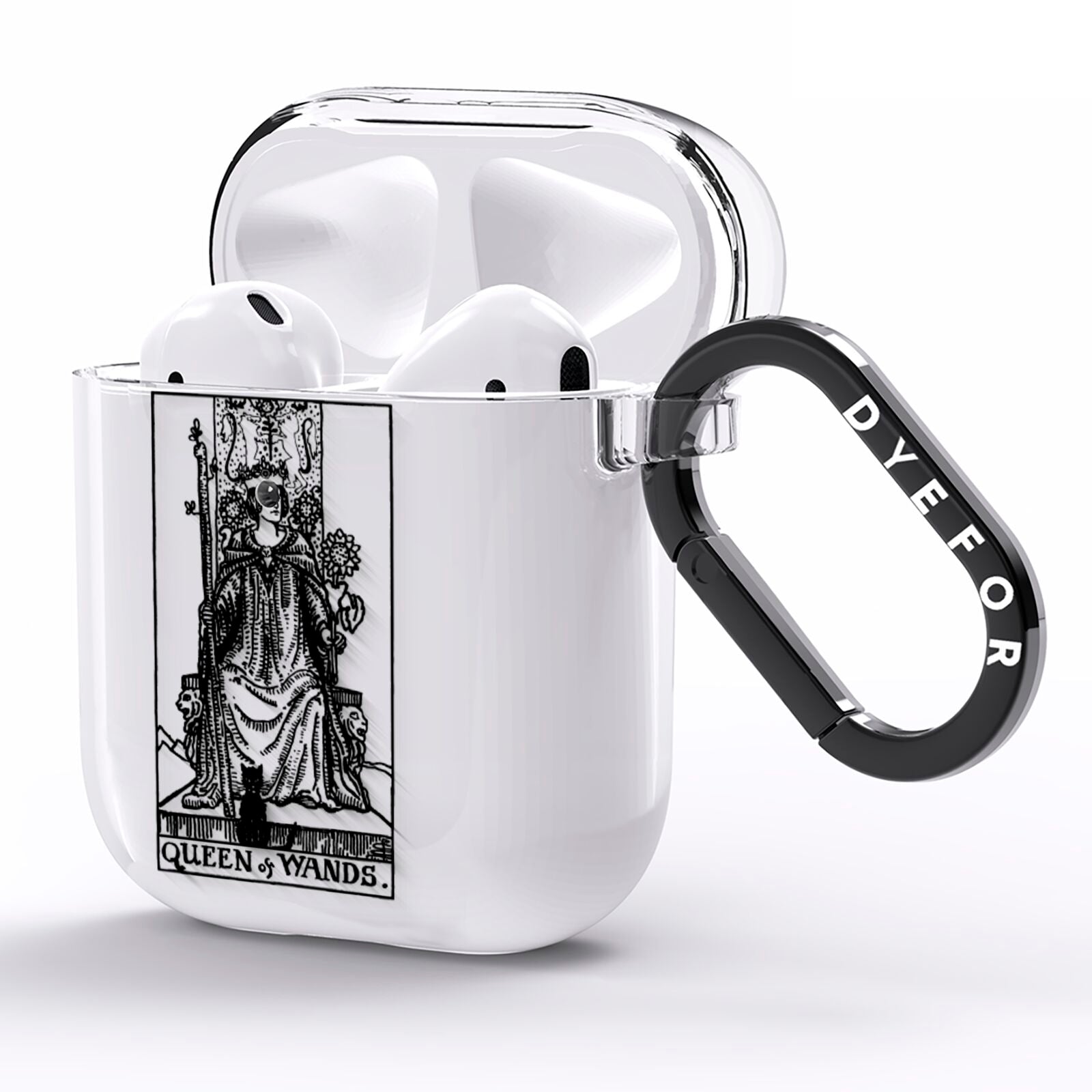 Queen of Wands Monochrome AirPods Clear Case Side Image