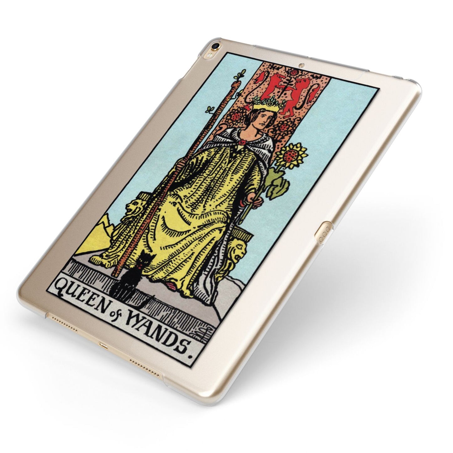 Queen of Wands Tarot Card Apple iPad Case on Gold iPad Side View