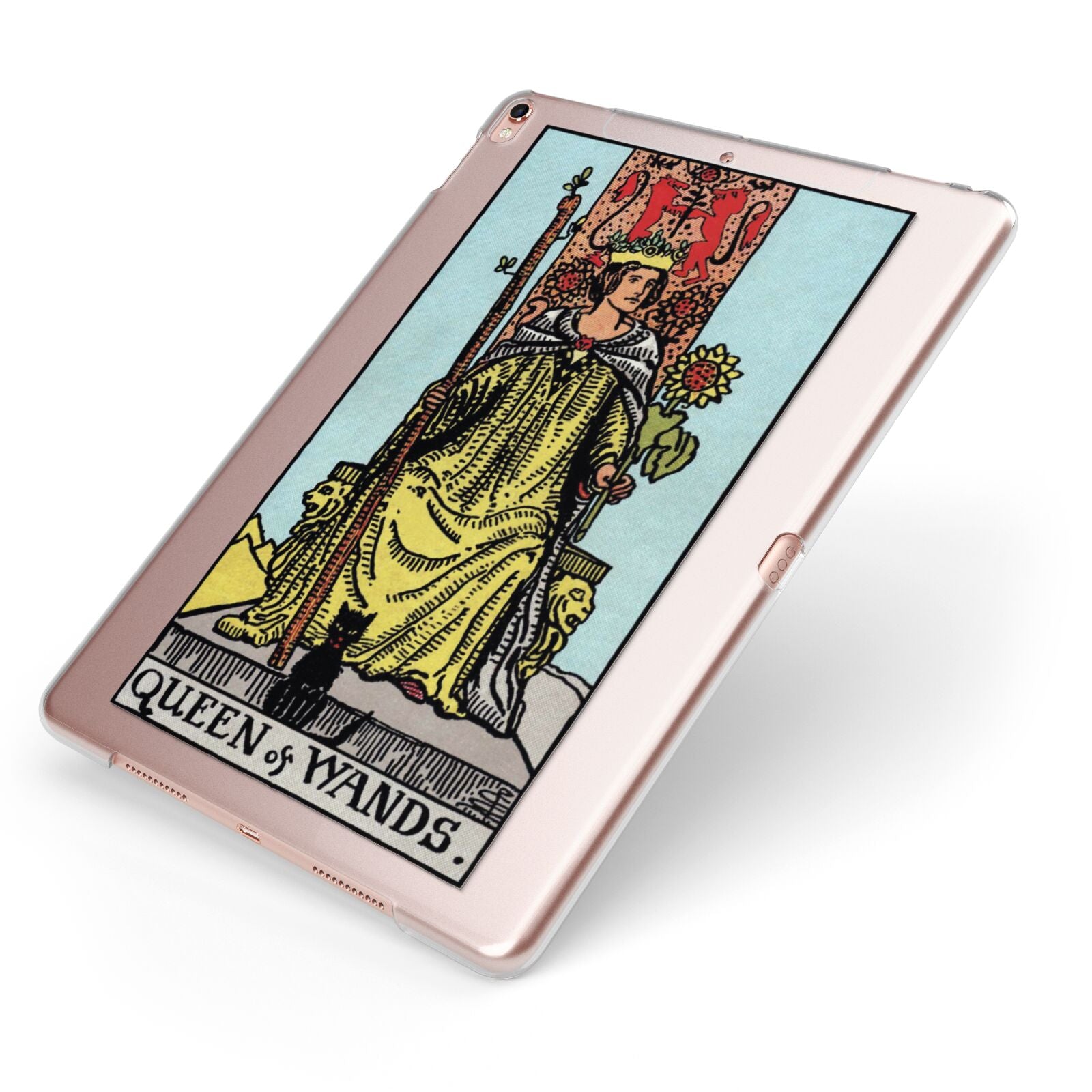 Queen of Wands Tarot Card Apple iPad Case on Rose Gold iPad Side View