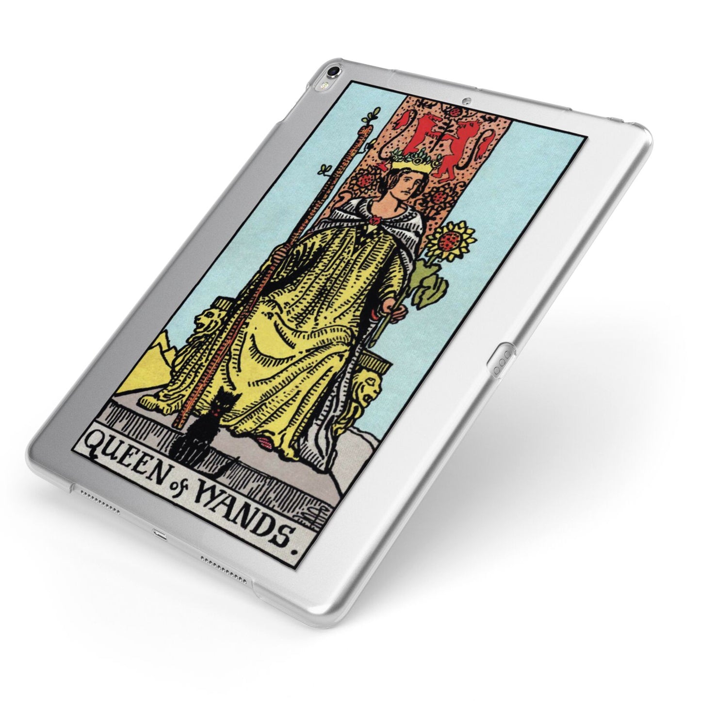 Queen of Wands Tarot Card Apple iPad Case on Silver iPad Side View