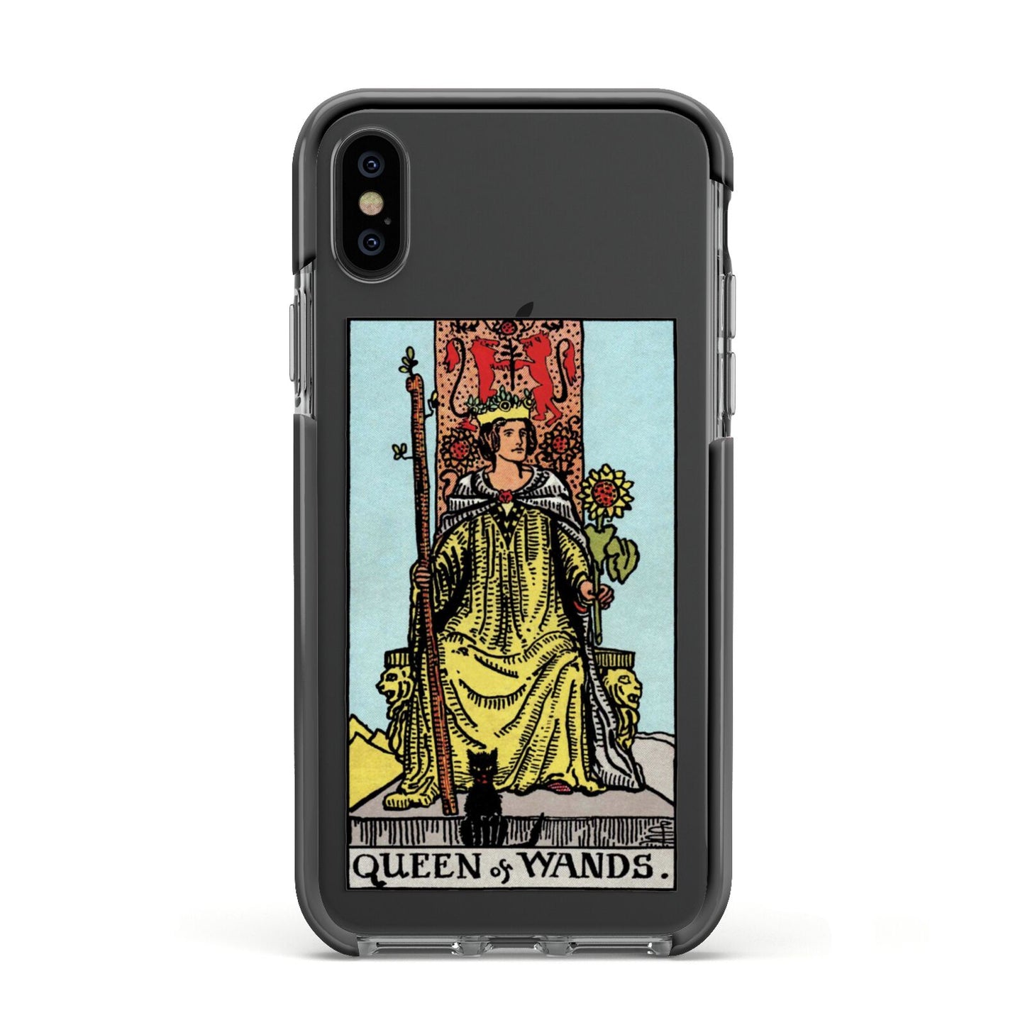 Queen of Wands Tarot Card Apple iPhone Xs Impact Case Black Edge on Black Phone