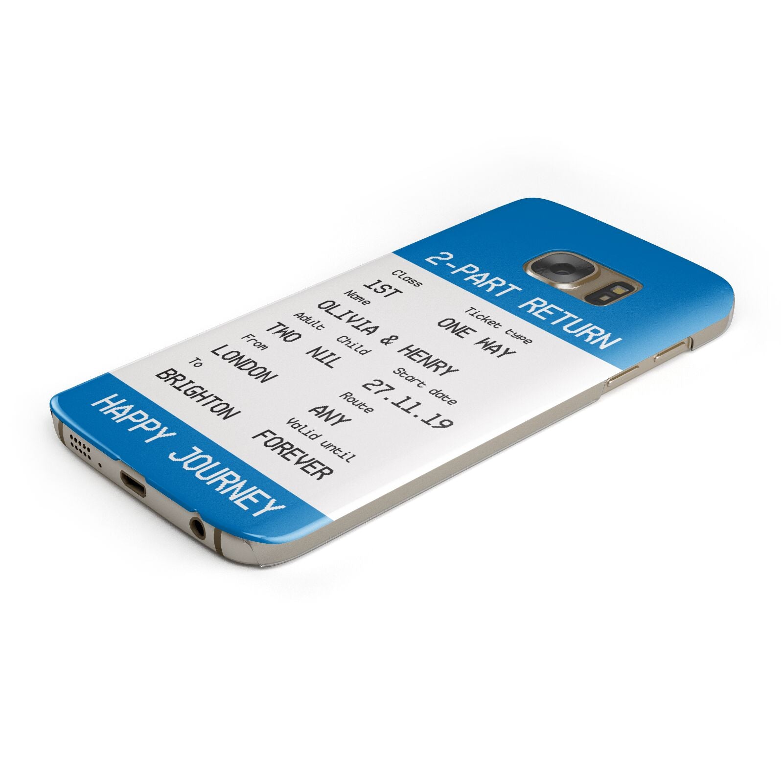 Rail Ticket with Name Protective Samsung Galaxy Case Angled Image