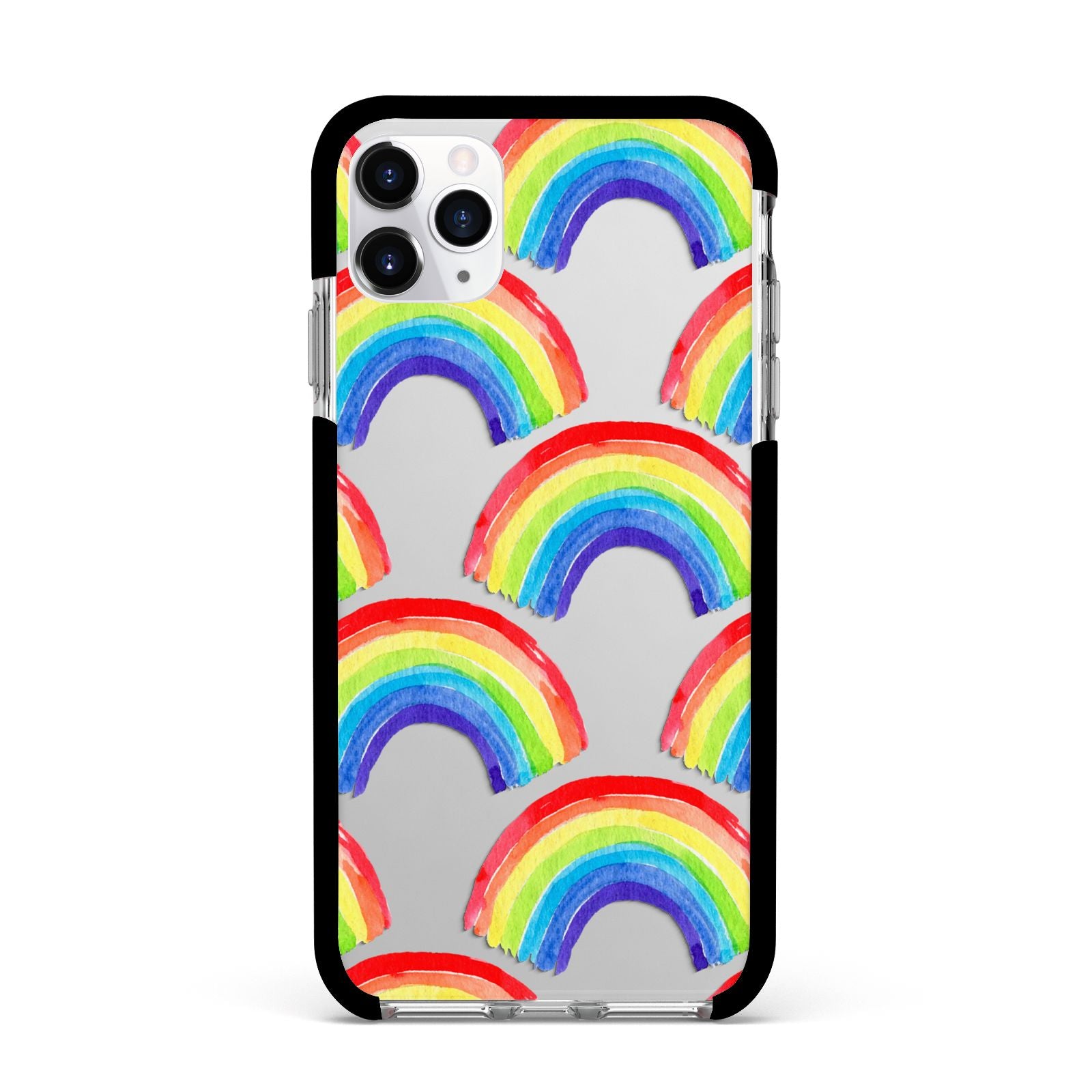 Rainbow Apple iPhone 11 Pro Max in Silver with Black Impact Case