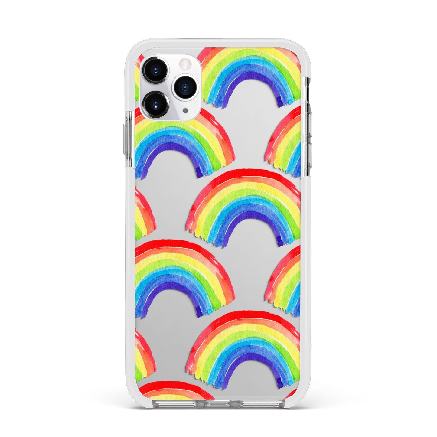 Rainbow Apple iPhone 11 Pro Max in Silver with White Impact Case