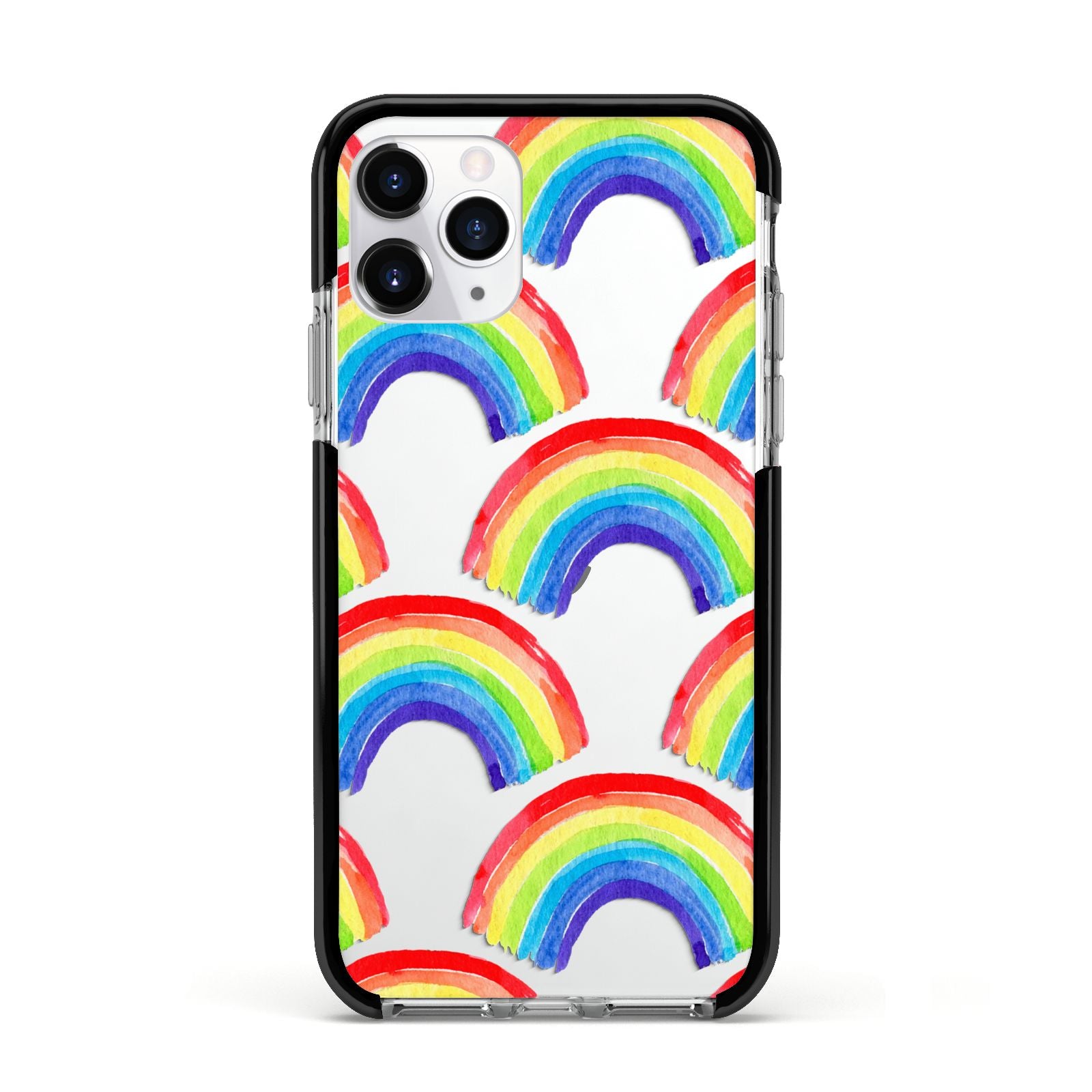 Rainbow Apple iPhone 11 Pro in Silver with Black Impact Case