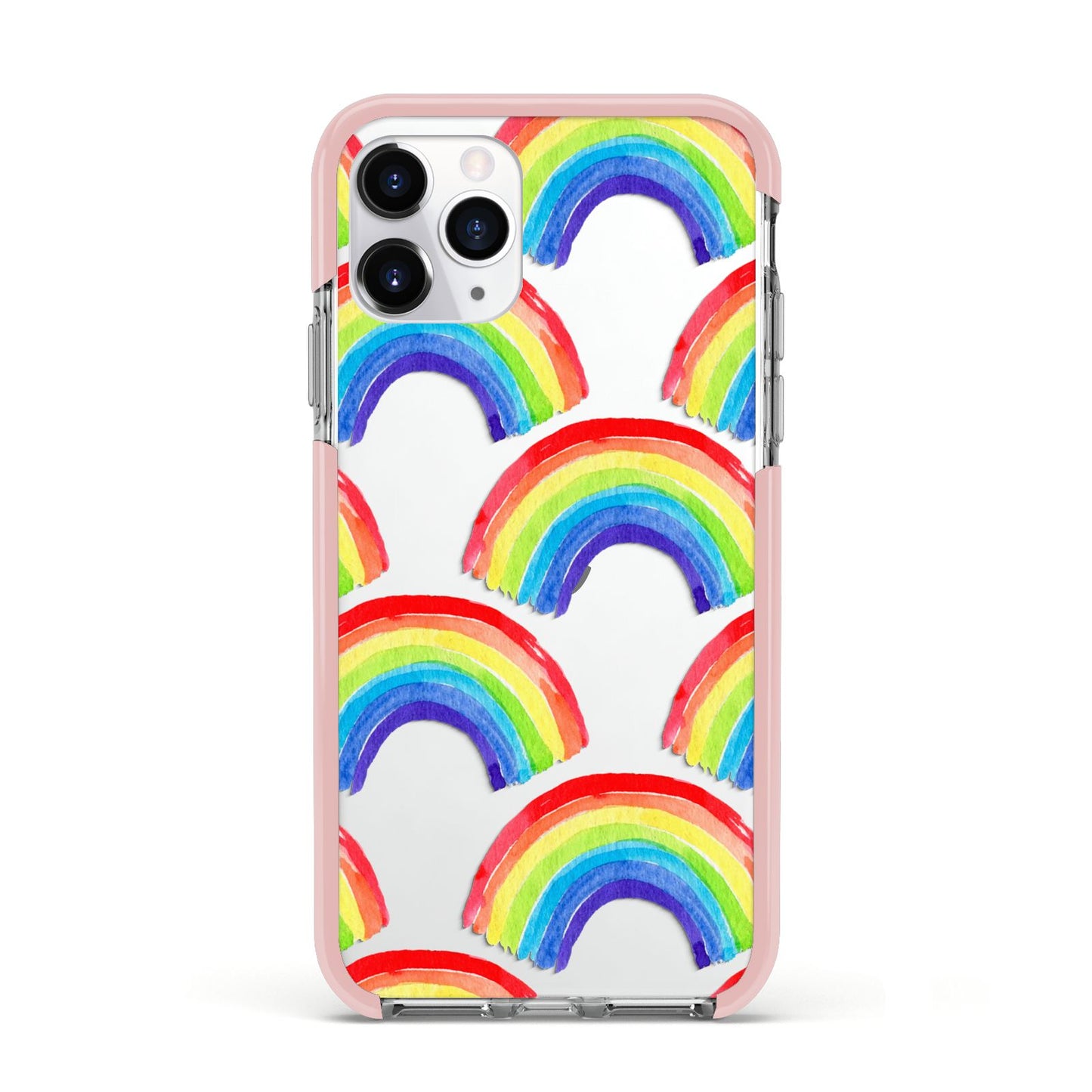 Rainbow Apple iPhone 11 Pro in Silver with Pink Impact Case