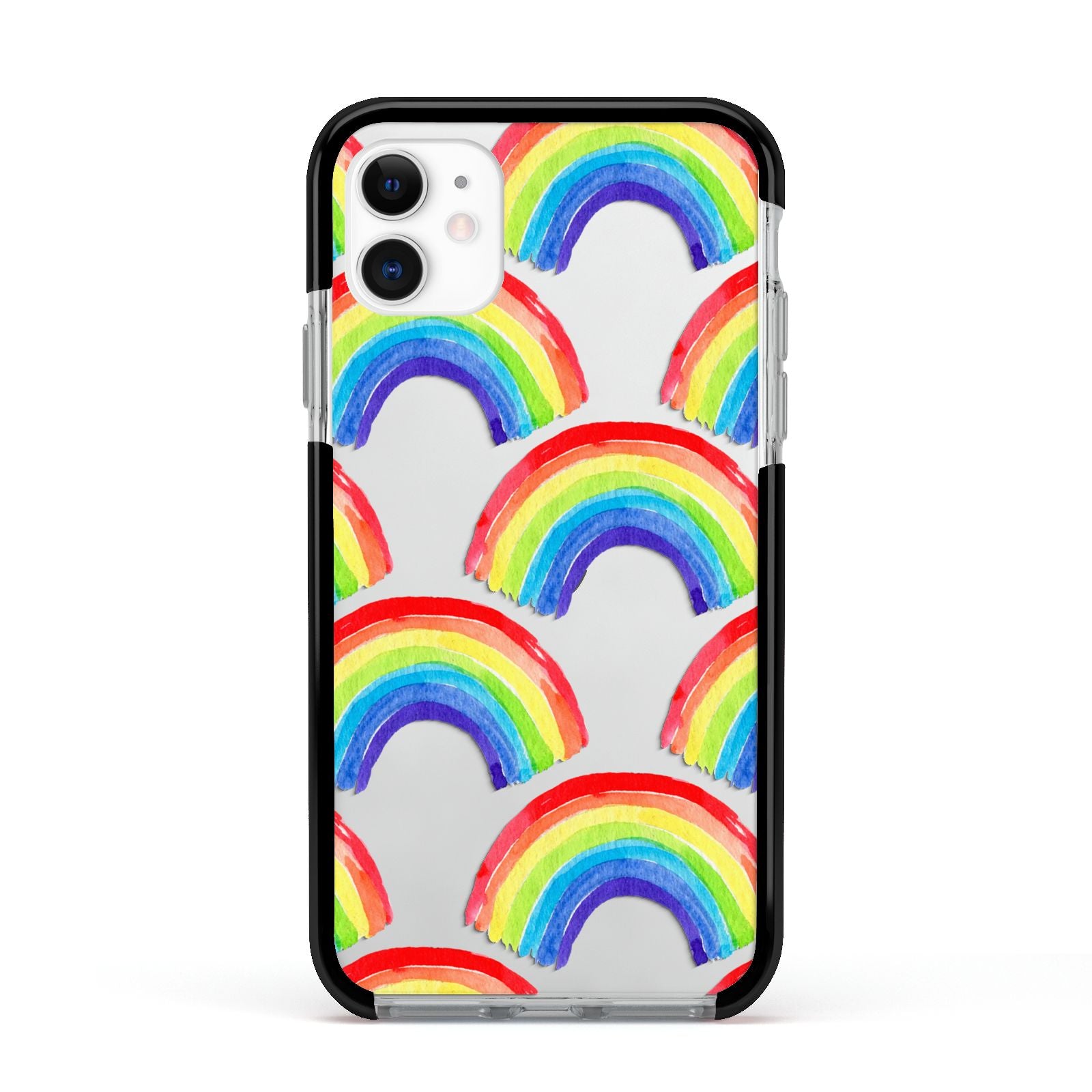 Rainbow Apple iPhone 11 in White with Black Impact Case