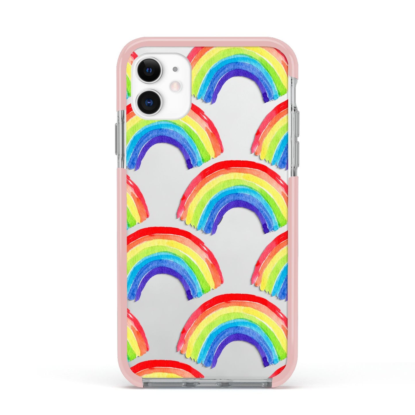 Rainbow Apple iPhone 11 in White with Pink Impact Case