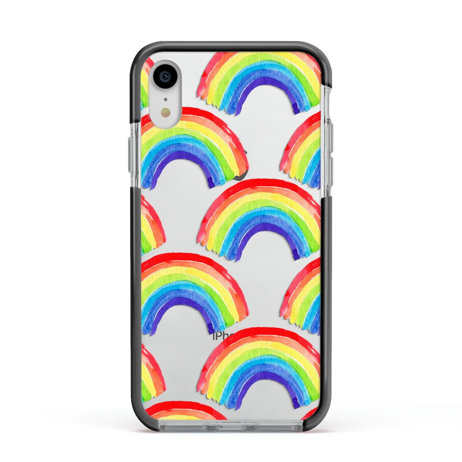 Rainbow Apple iPhone XR Impact Case Black Edge on Silver Phone