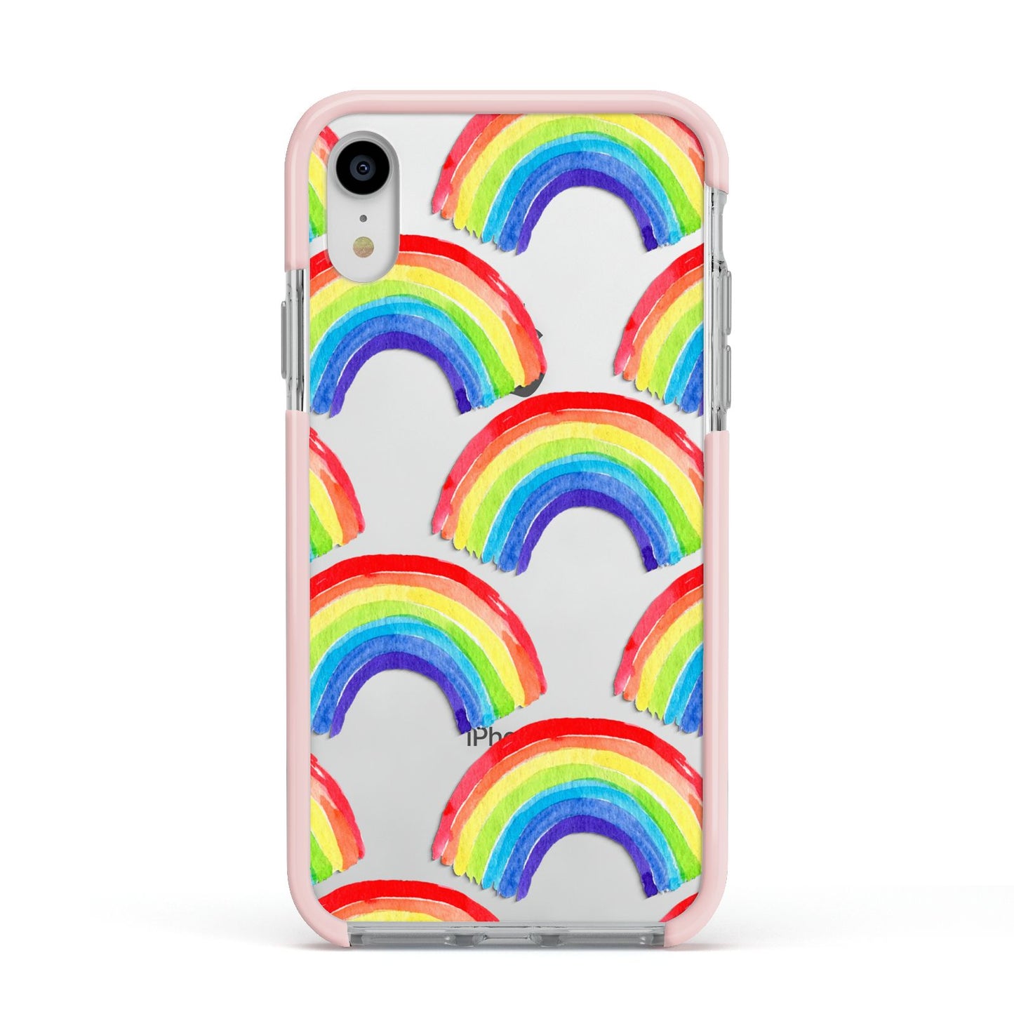 Rainbow Apple iPhone XR Impact Case Pink Edge on Silver Phone