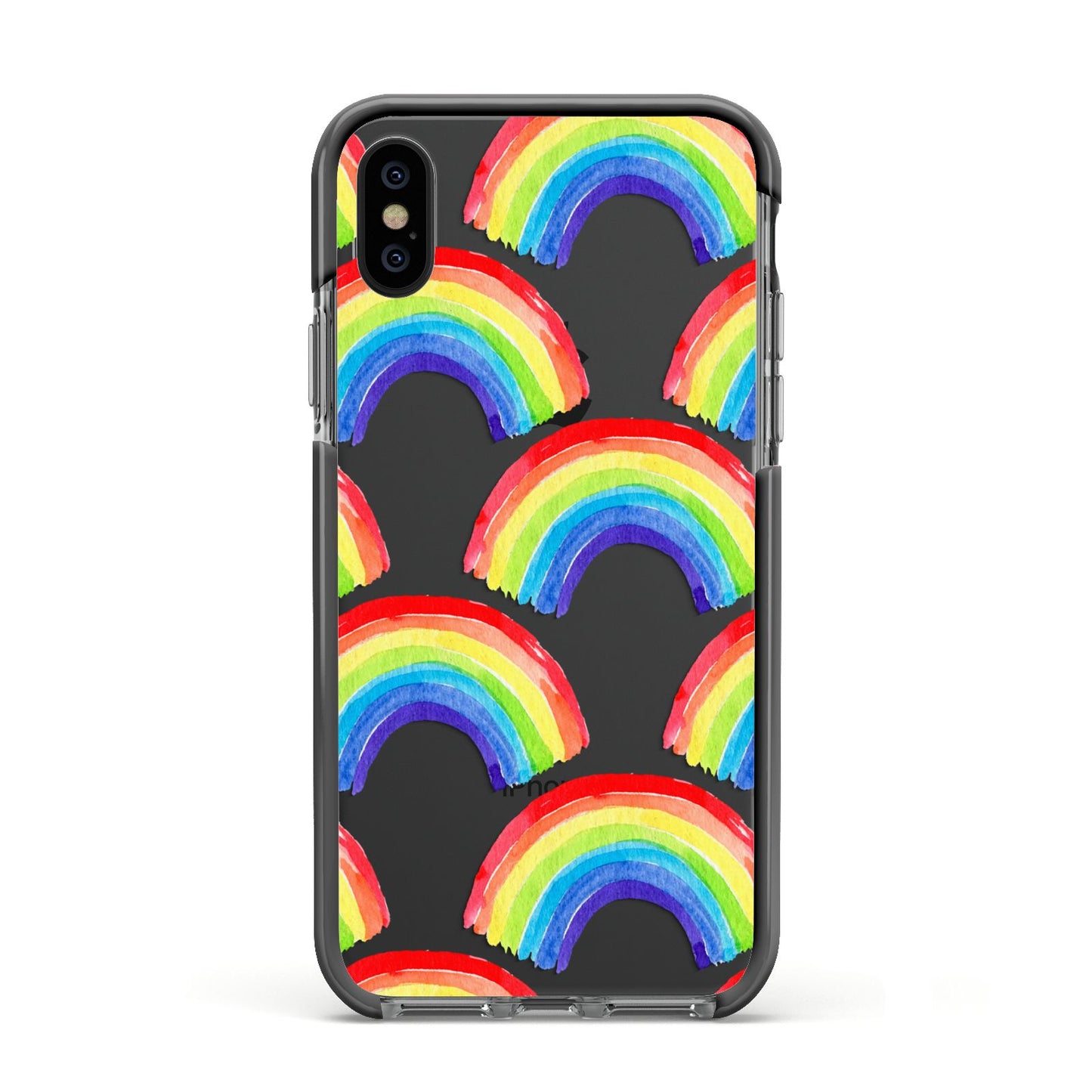 Rainbow Apple iPhone Xs Impact Case Black Edge on Black Phone