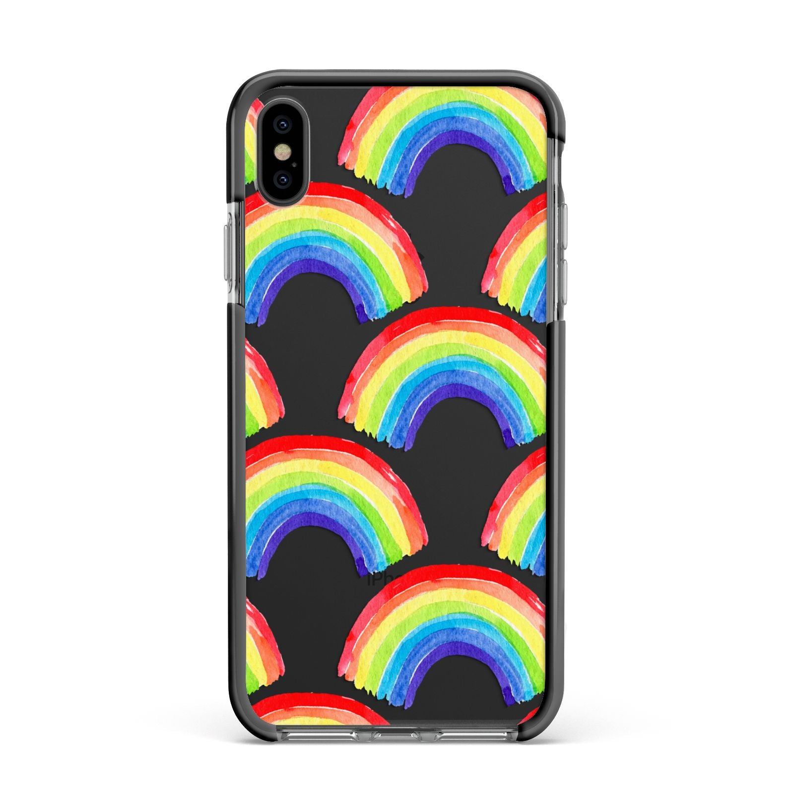 Rainbow Apple iPhone Xs Max Impact Case Black Edge on Black Phone