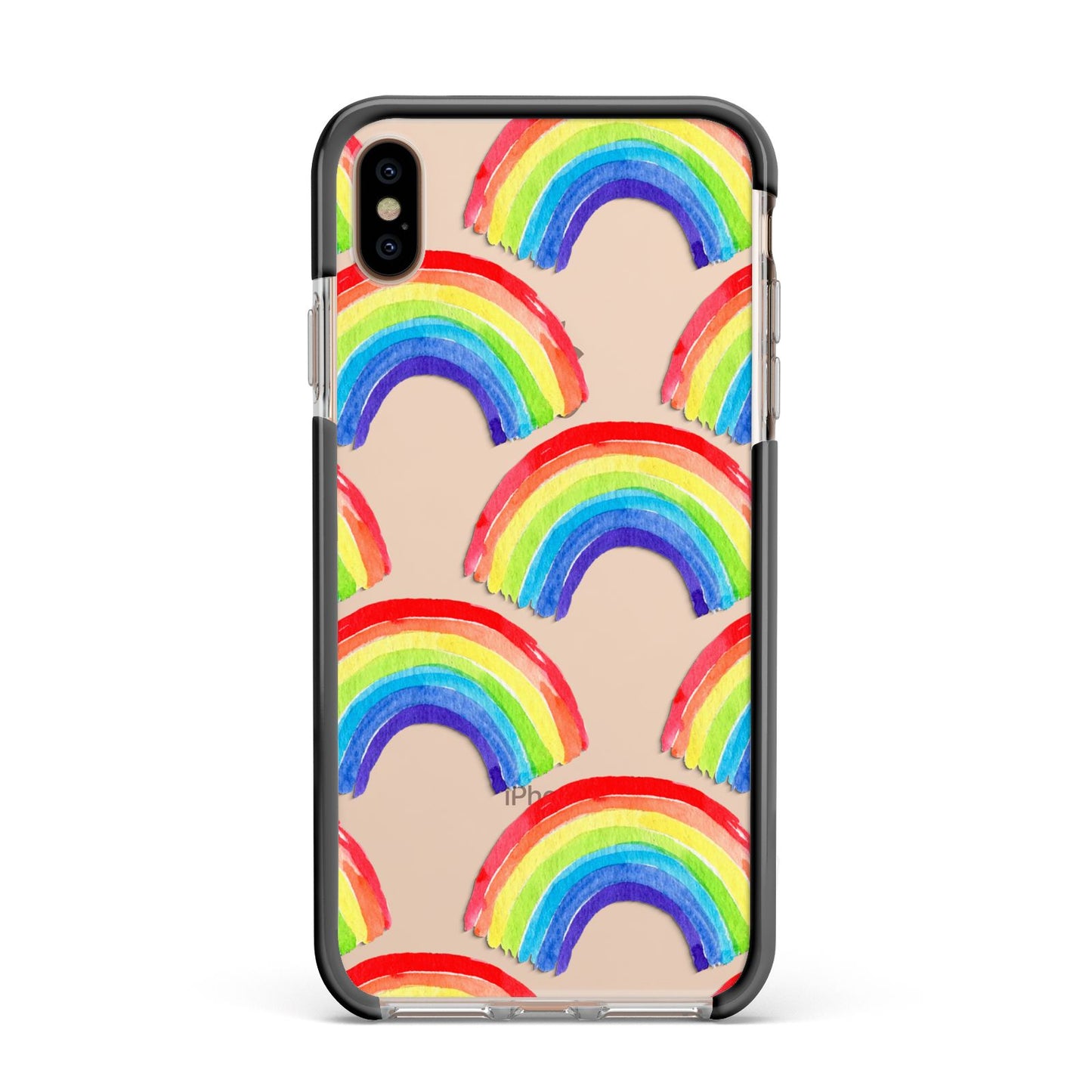 Rainbow Apple iPhone Xs Max Impact Case Black Edge on Gold Phone