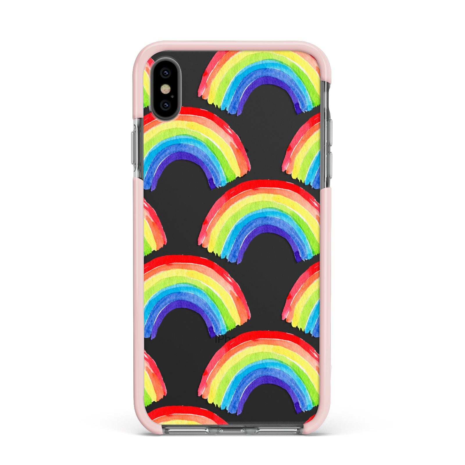 Rainbow Apple iPhone Xs Max Impact Case Pink Edge on Black Phone