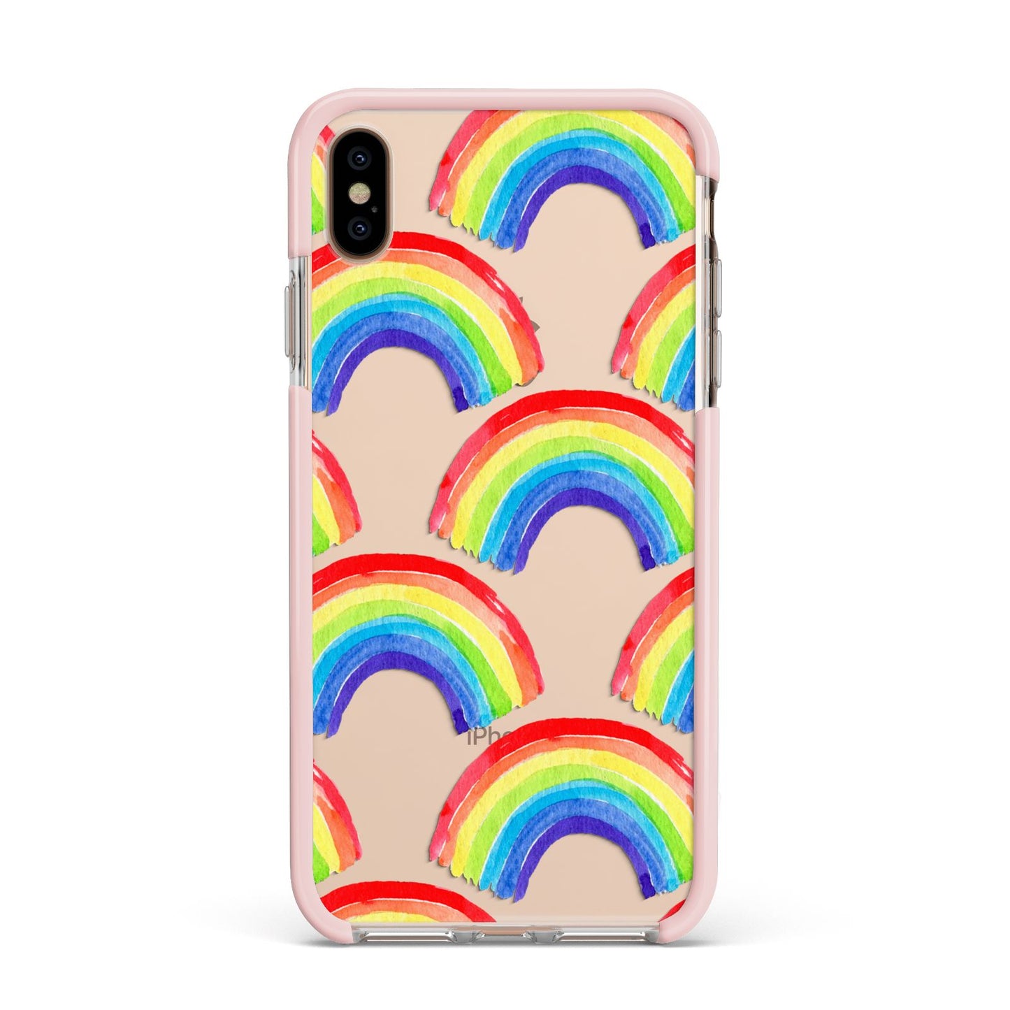 Rainbow Apple iPhone Xs Max Impact Case Pink Edge on Gold Phone