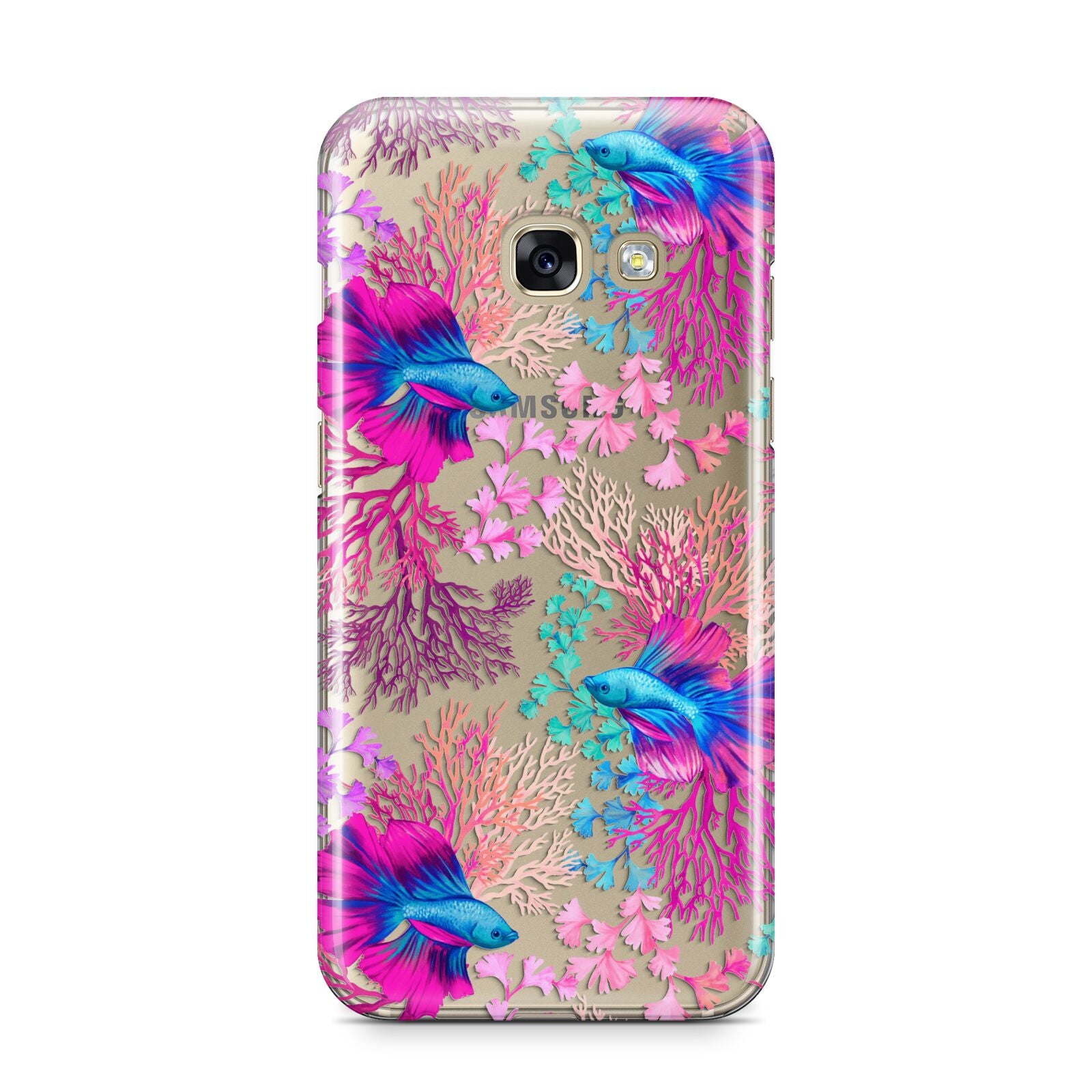 Rainbow Fish Samsung Galaxy A3 2017 Case on gold phone