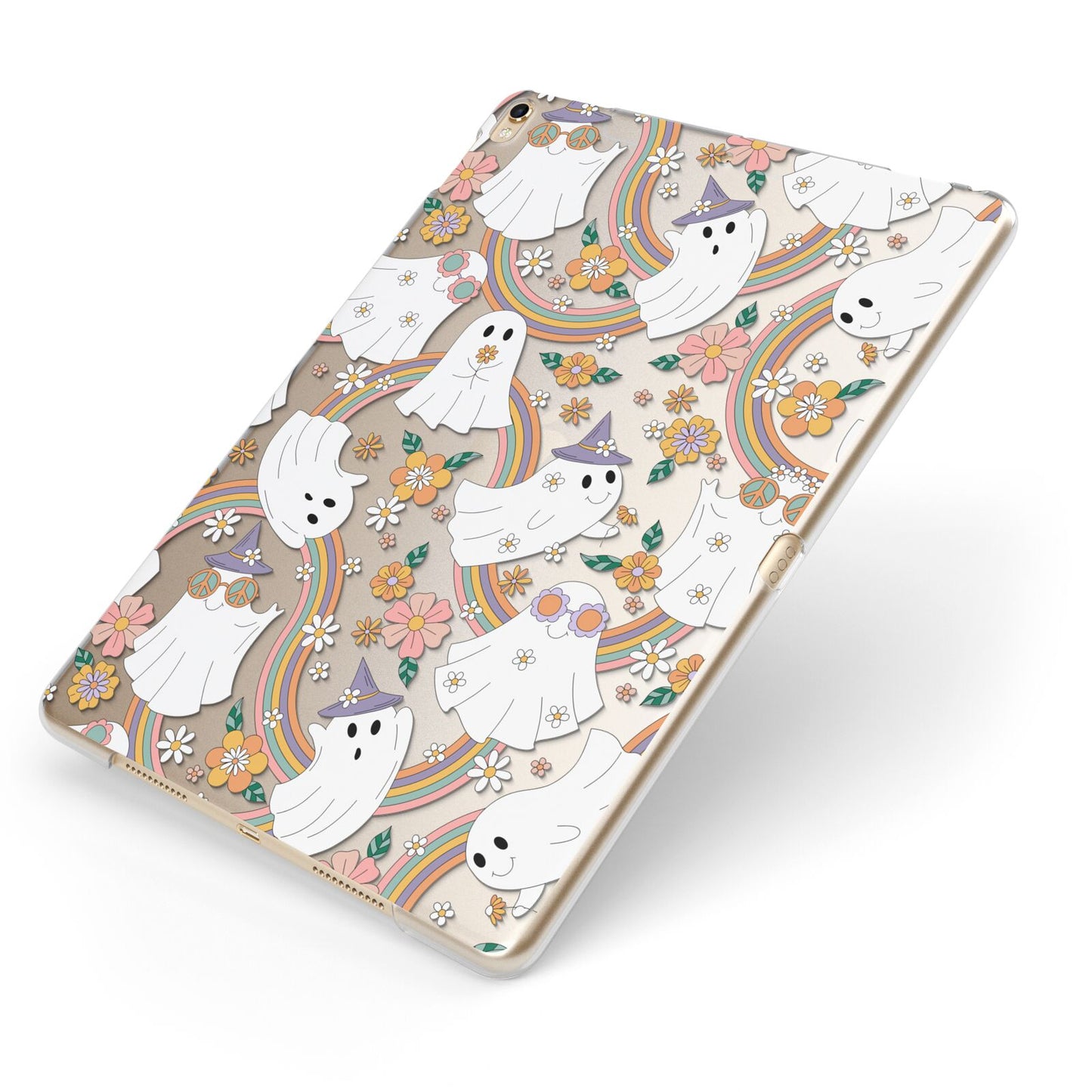 Rainbow Ghost Apple iPad Case on Gold iPad Side View