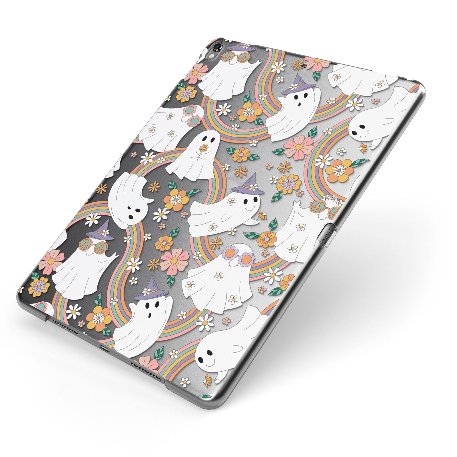 Rainbow Ghost Apple iPad Case on Grey iPad Side View