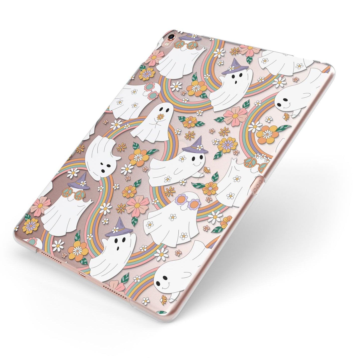 Rainbow Ghost Apple iPad Case on Rose Gold iPad Side View