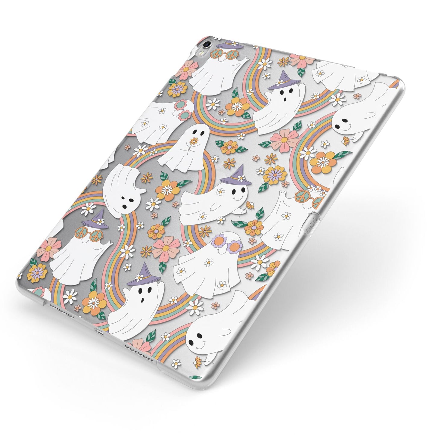 Rainbow Ghost Apple iPad Case on Silver iPad Side View