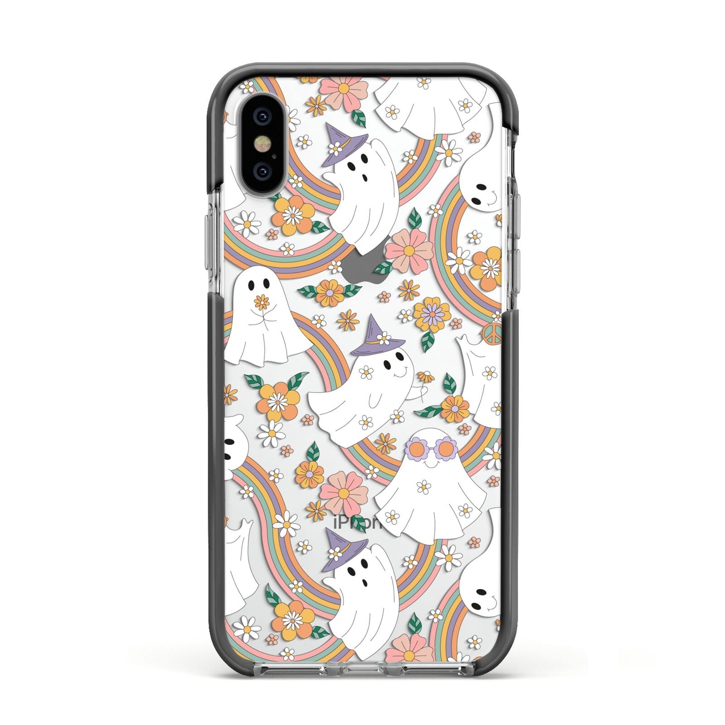 Rainbow Ghost Apple iPhone Xs Impact Case Black Edge on Silver Phone