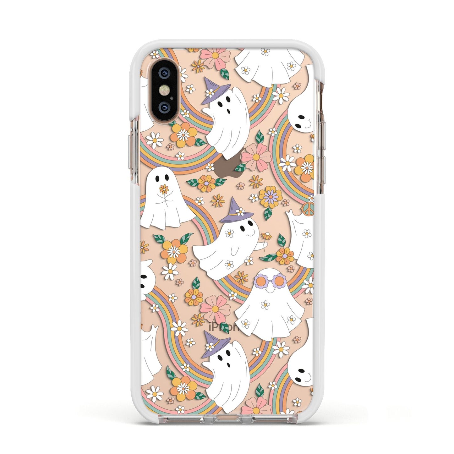 Rainbow Ghost Apple iPhone Xs Impact Case White Edge on Gold Phone