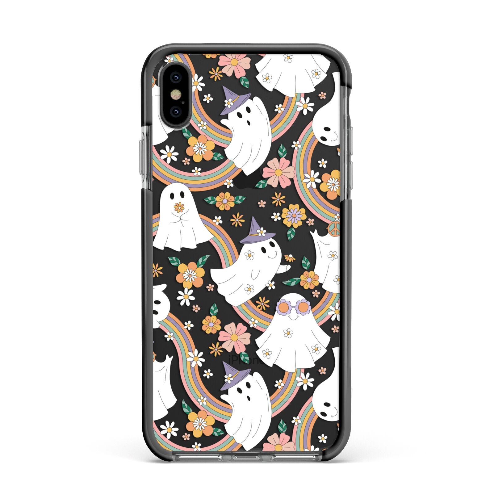 Rainbow Ghost Apple iPhone Xs Max Impact Case Black Edge on Black Phone