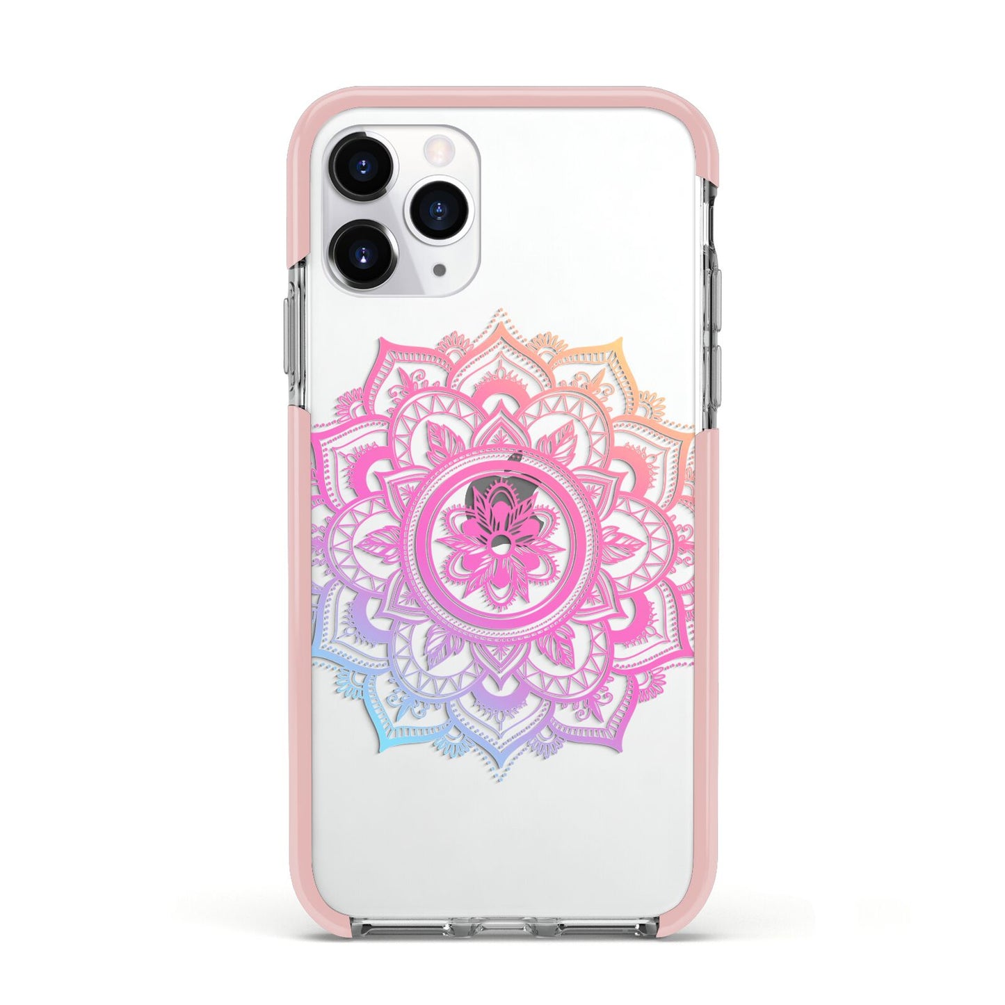 Rainbow Mandala Apple iPhone 11 Pro in Silver with Pink Impact Case