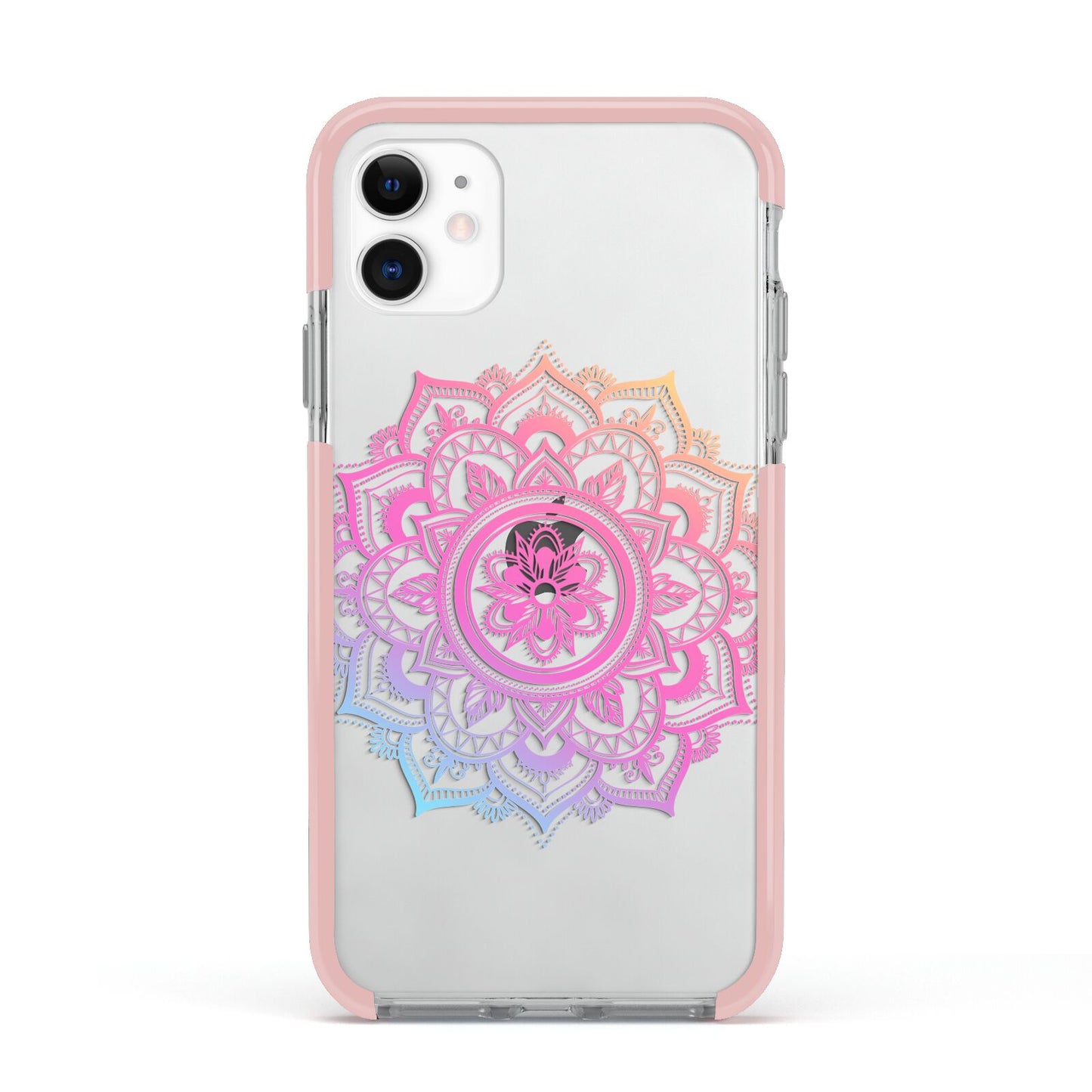 Rainbow Mandala Apple iPhone 11 in White with Pink Impact Case