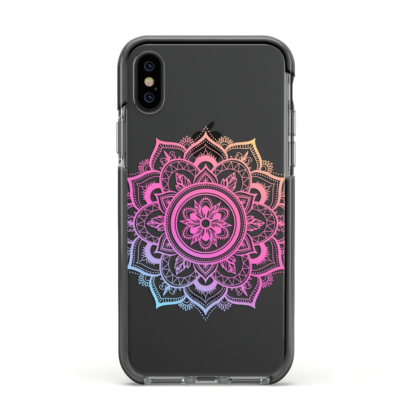 Rainbow Mandala Apple iPhone Xs Impact Case Black Edge on Black Phone