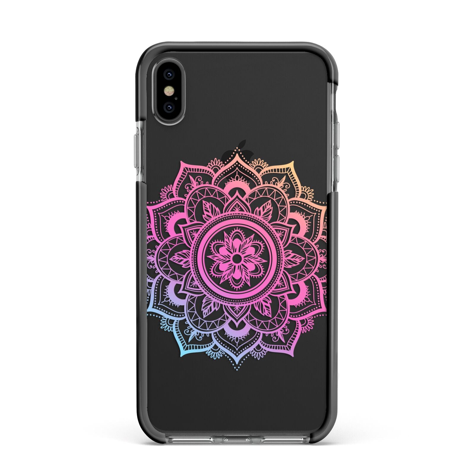 Rainbow Mandala Apple iPhone Xs Max Impact Case Black Edge on Black Phone