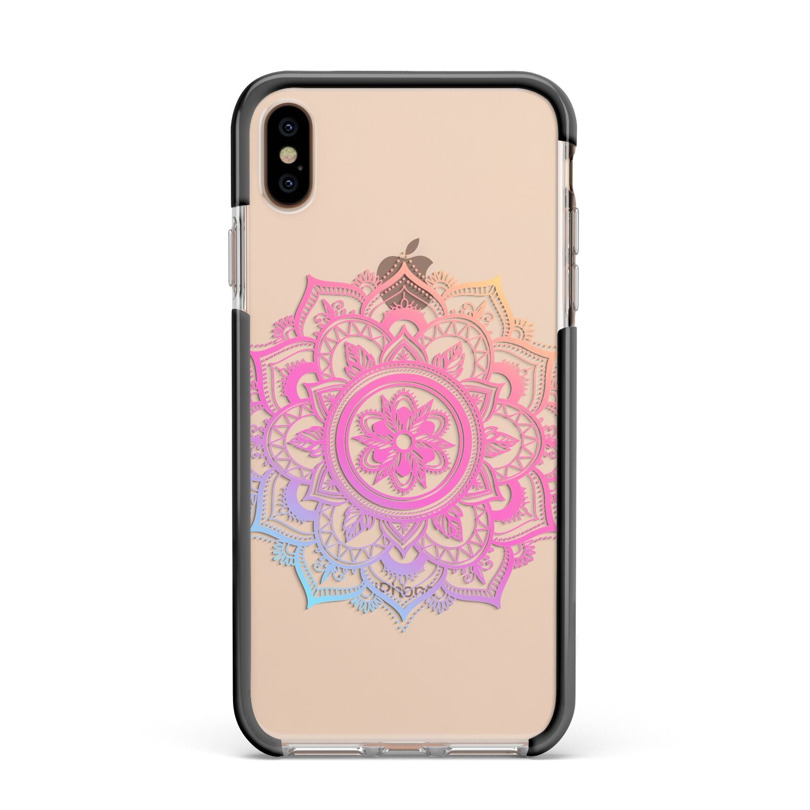 Rainbow Mandala Apple iPhone Xs Max Impact Case Black Edge on Gold Phone