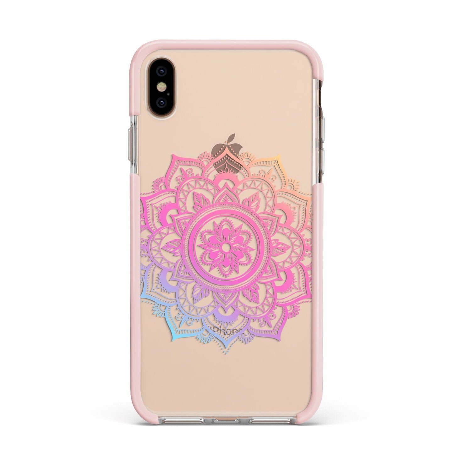 Rainbow Mandala Apple iPhone Xs Max Impact Case Pink Edge on Gold Phone