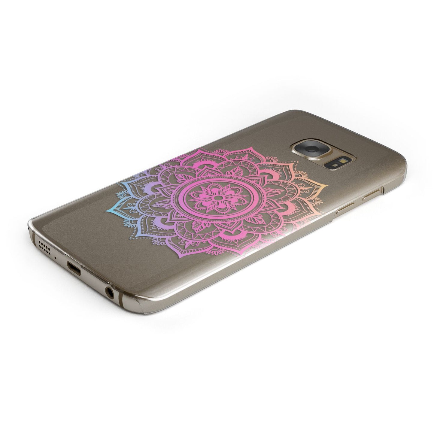 Rainbow Mandala Protective Samsung Galaxy Case Angled Image