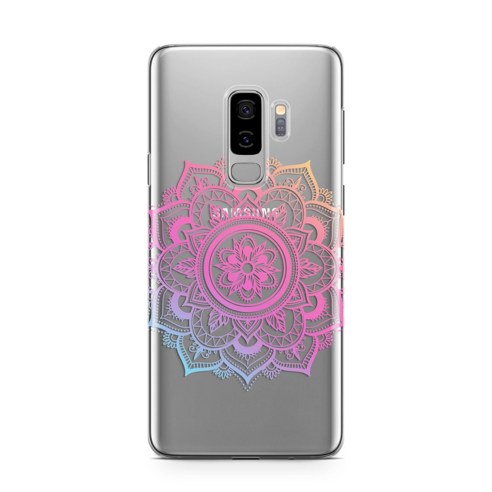Rainbow Mandala Samsung Galaxy S9 Plus Case on Silver phone
