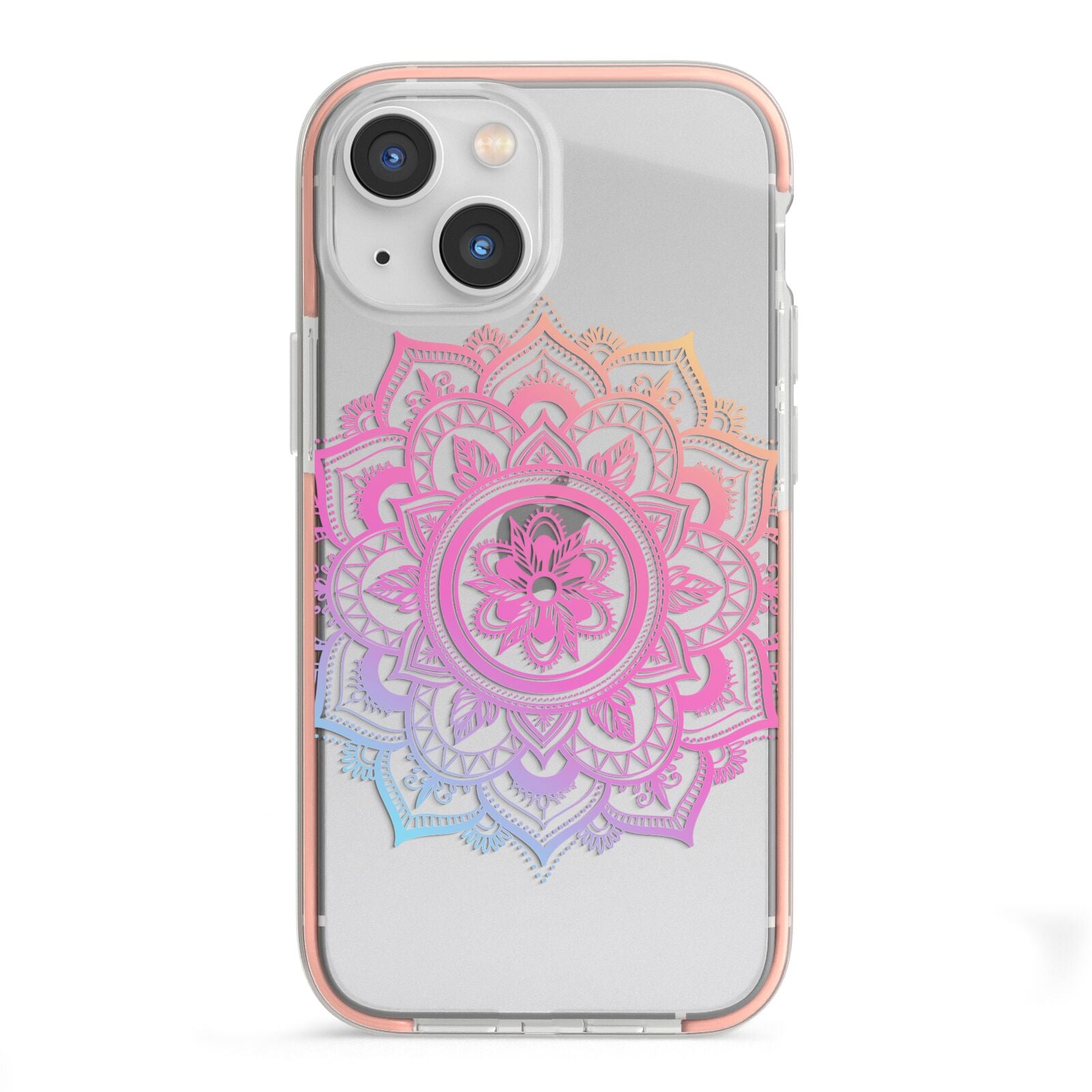 Rainbow Mandala iPhone 13 Mini TPU Impact Case with Pink Edges