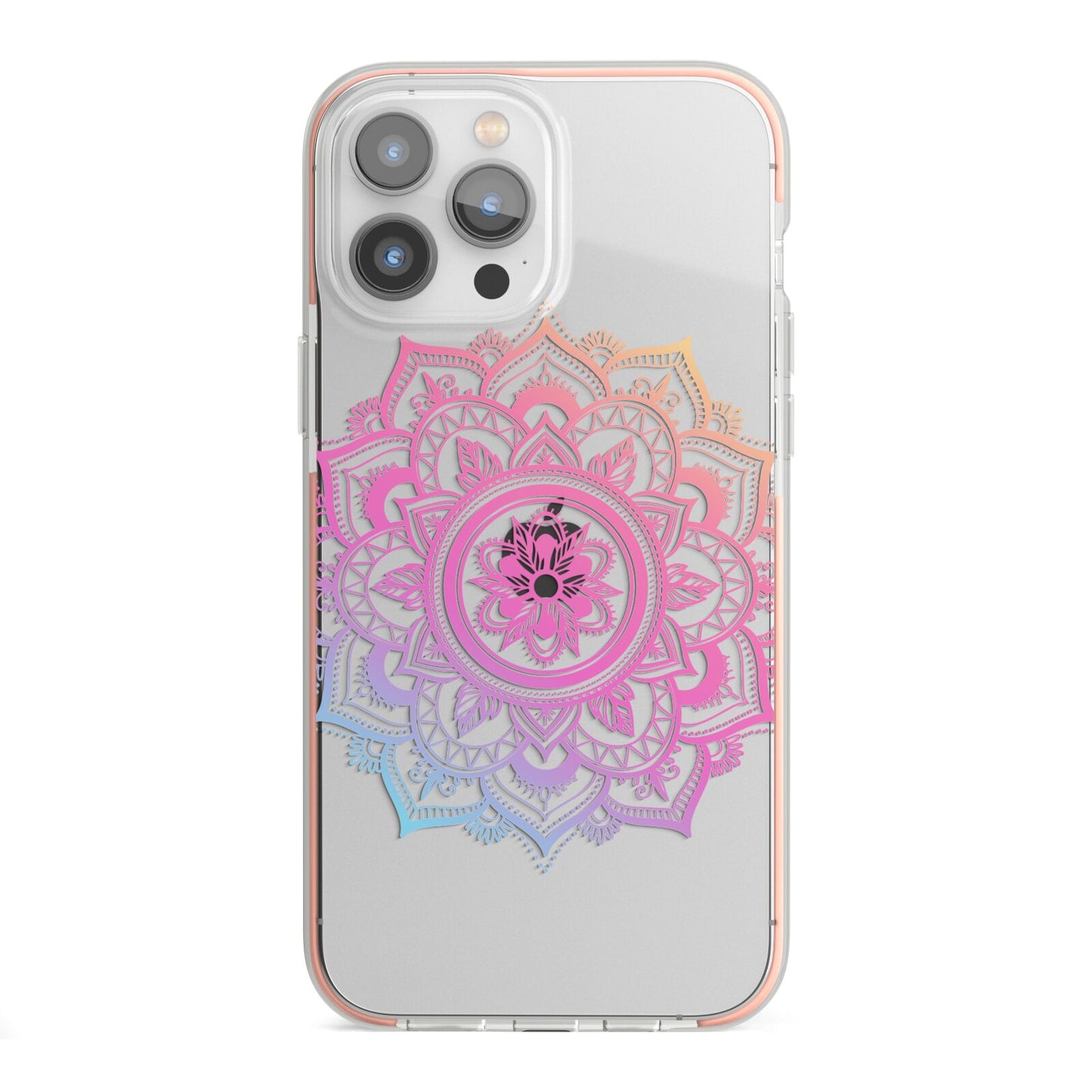 Rainbow Mandala iPhone 13 Pro Max TPU Impact Case with Pink Edges