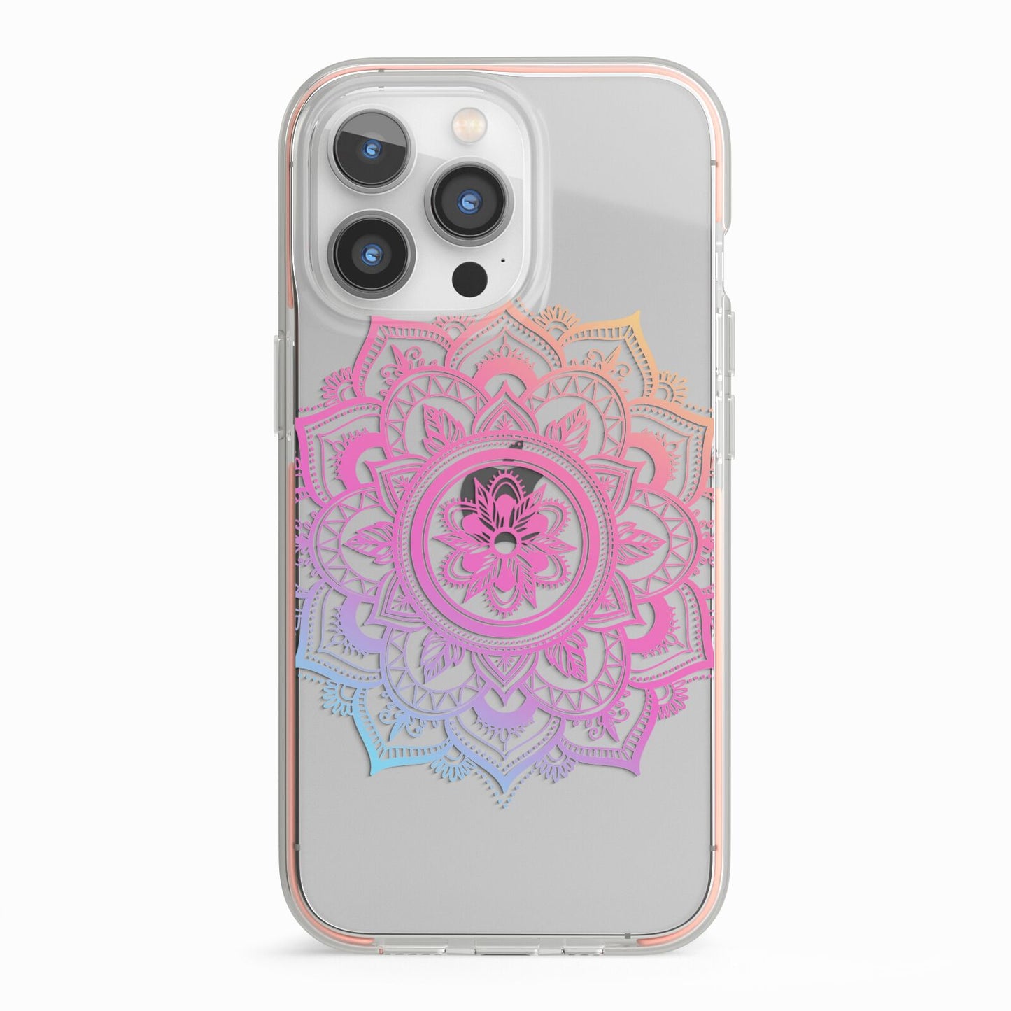 Rainbow Mandala iPhone 13 Pro TPU Impact Case with Pink Edges