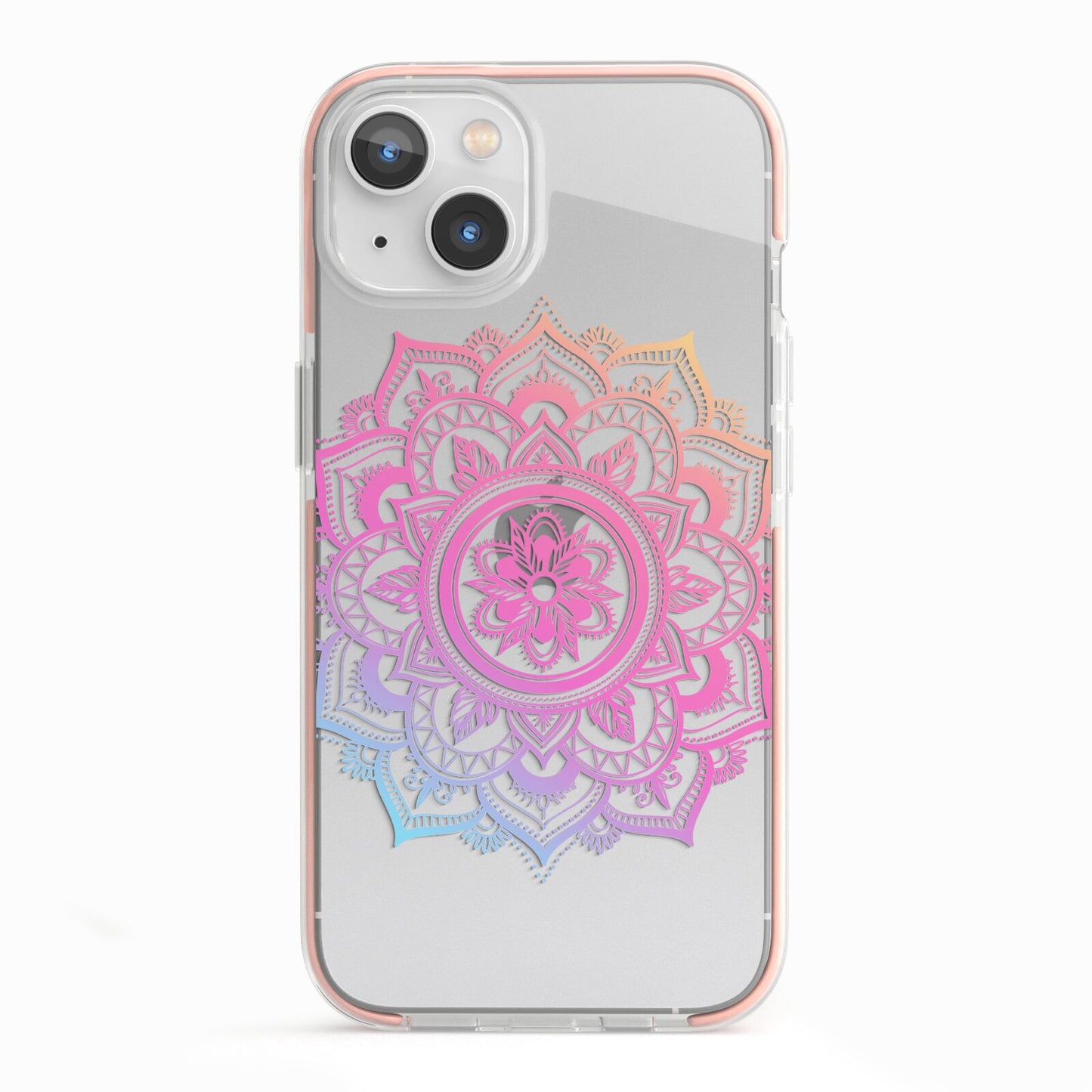 Rainbow Mandala iPhone 13 TPU Impact Case with Pink Edges