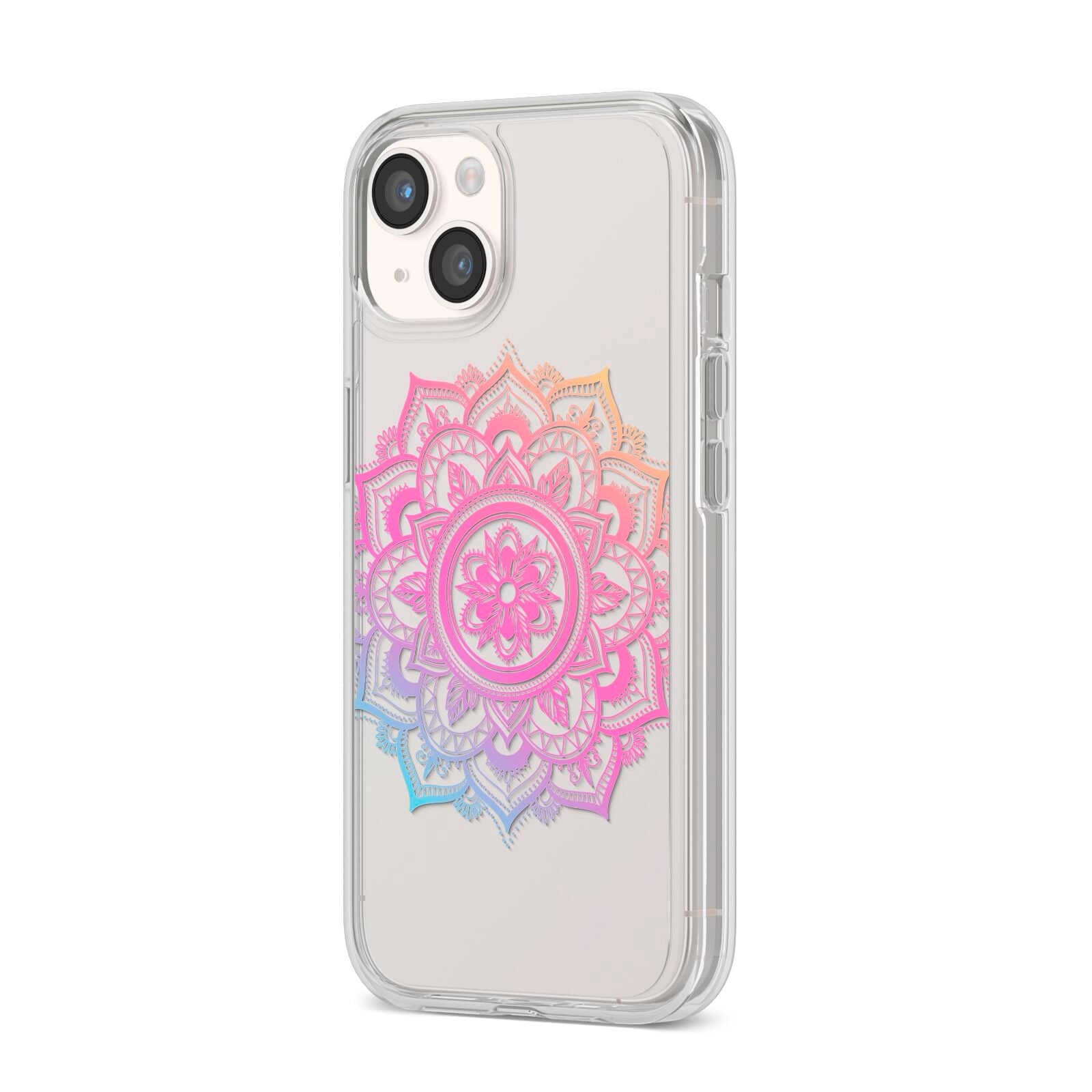 Rainbow Mandala iPhone 14 Clear Tough Case Starlight Angled Image