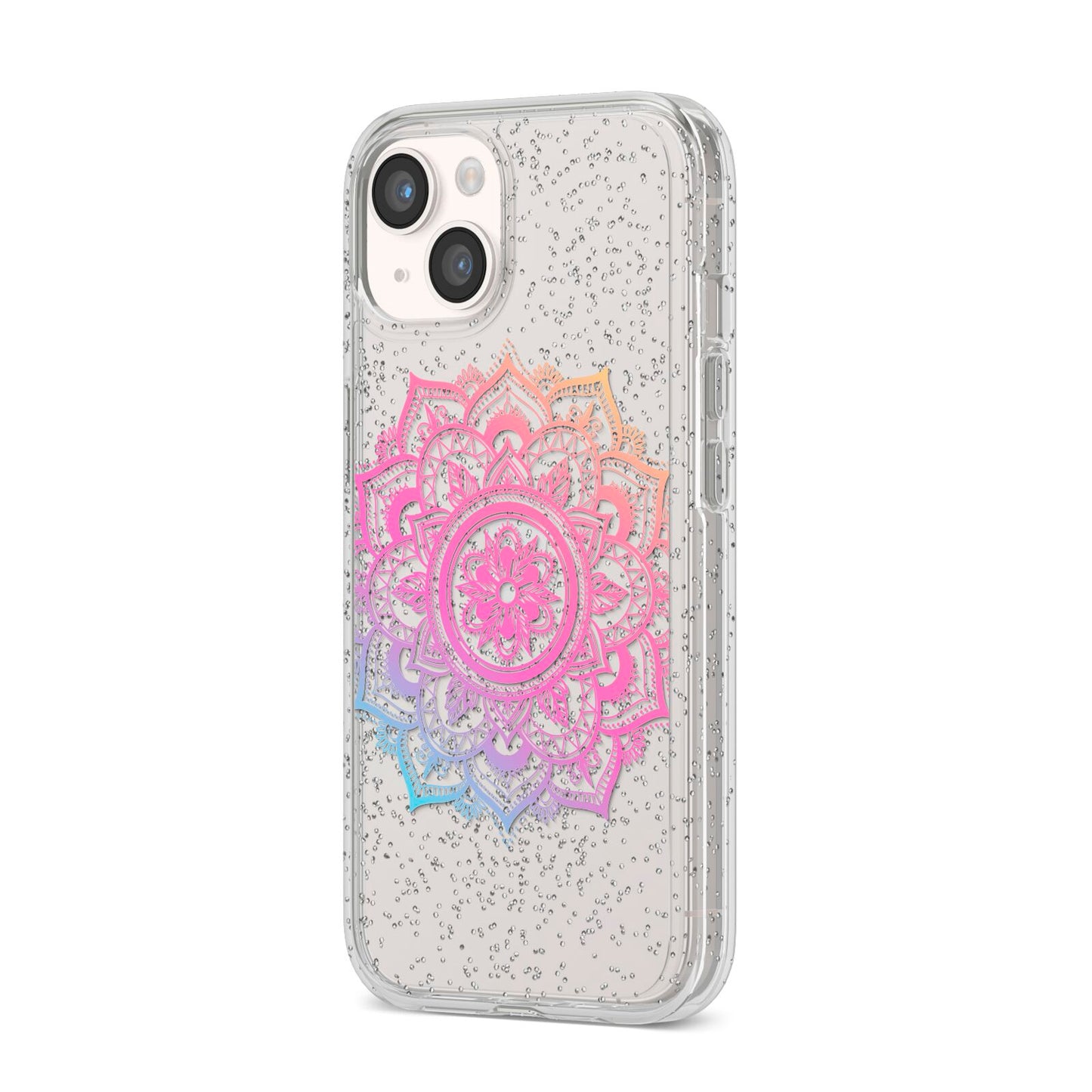 Rainbow Mandala iPhone 14 Glitter Tough Case Starlight Angled Image