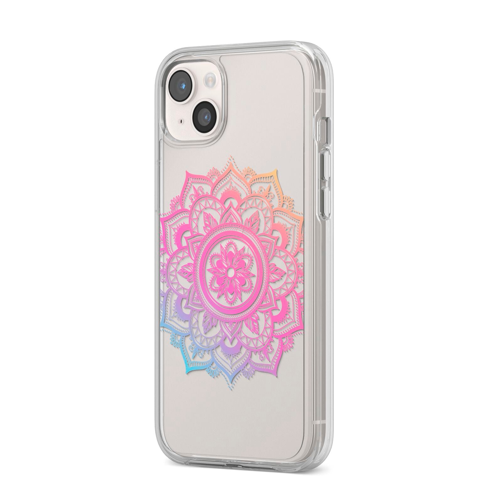 Rainbow Mandala iPhone 14 Plus Clear Tough Case Starlight Angled Image