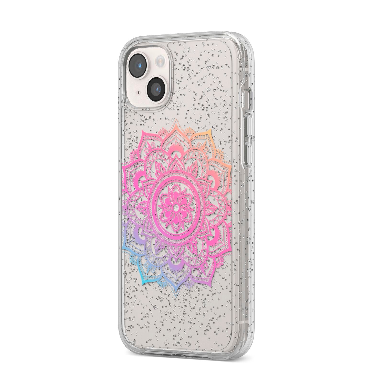 Rainbow Mandala iPhone 14 Plus Glitter Tough Case Starlight Angled Image