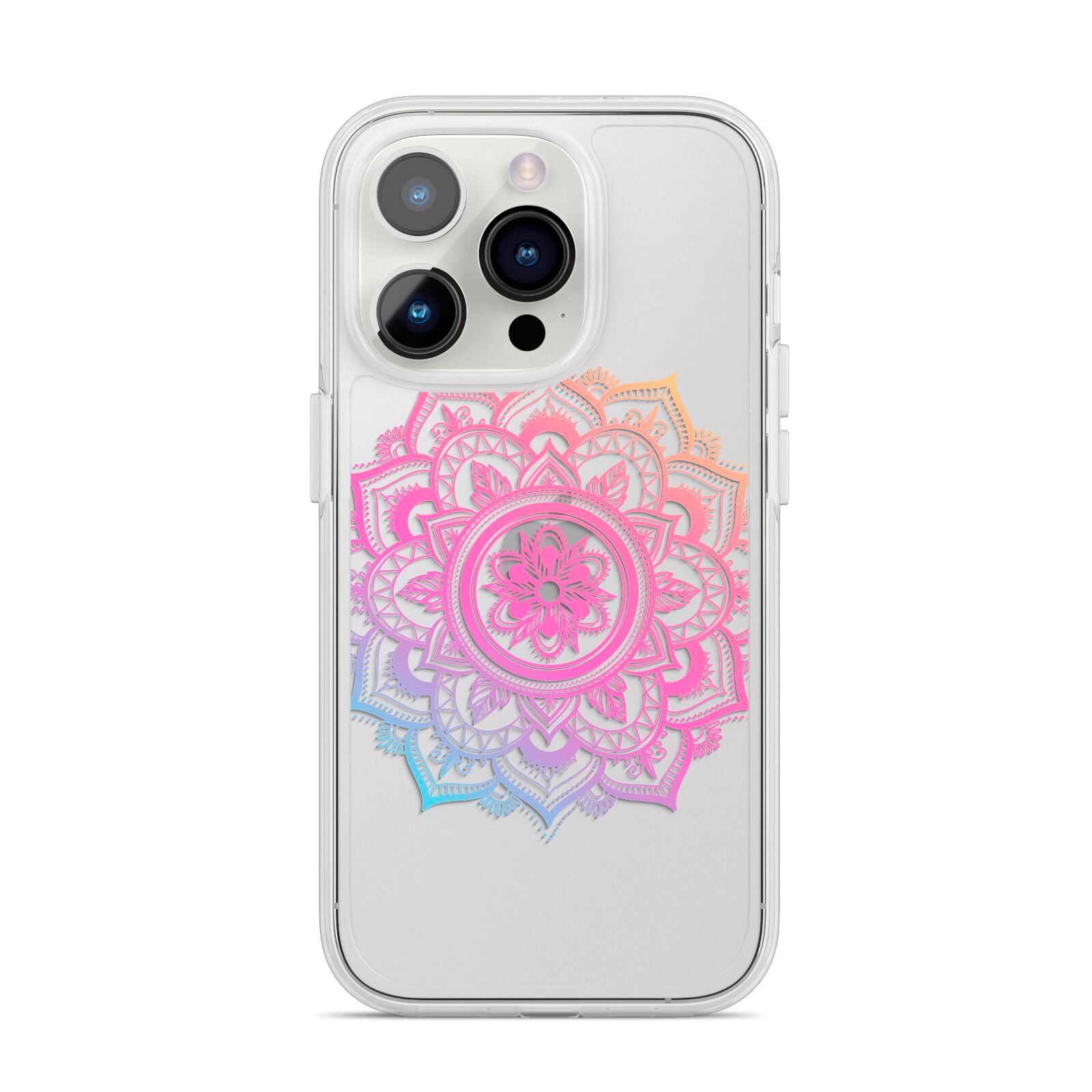 Rainbow Mandala iPhone 14 Pro Clear Tough Case Silver