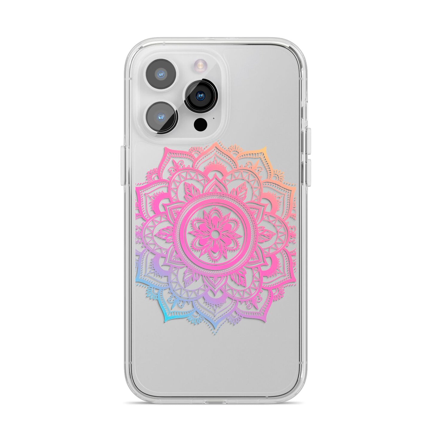 Rainbow Mandala iPhone 14 Pro Max Clear Tough Case Silver