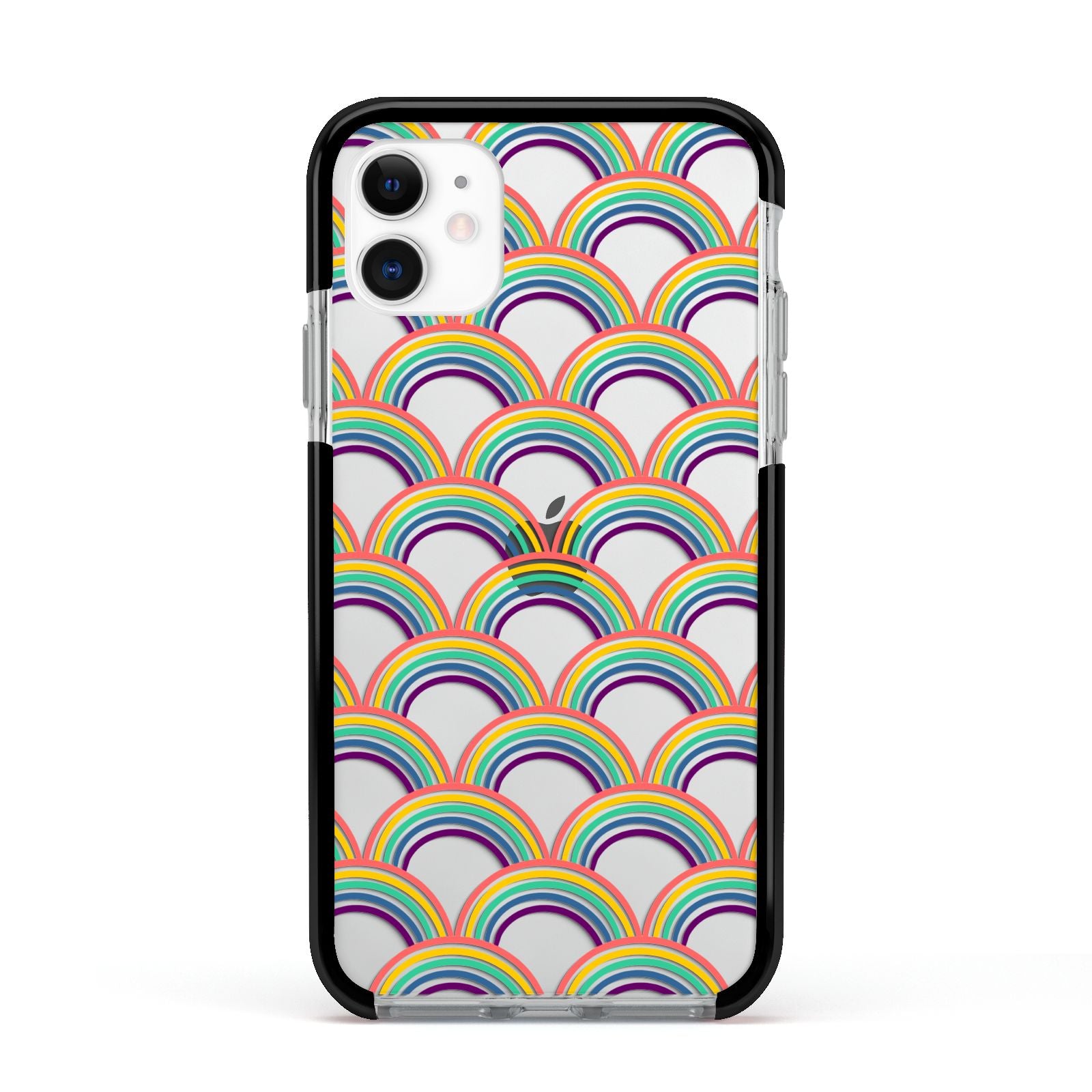 Rainbow Pattern Apple iPhone 11 in White with Black Impact Case