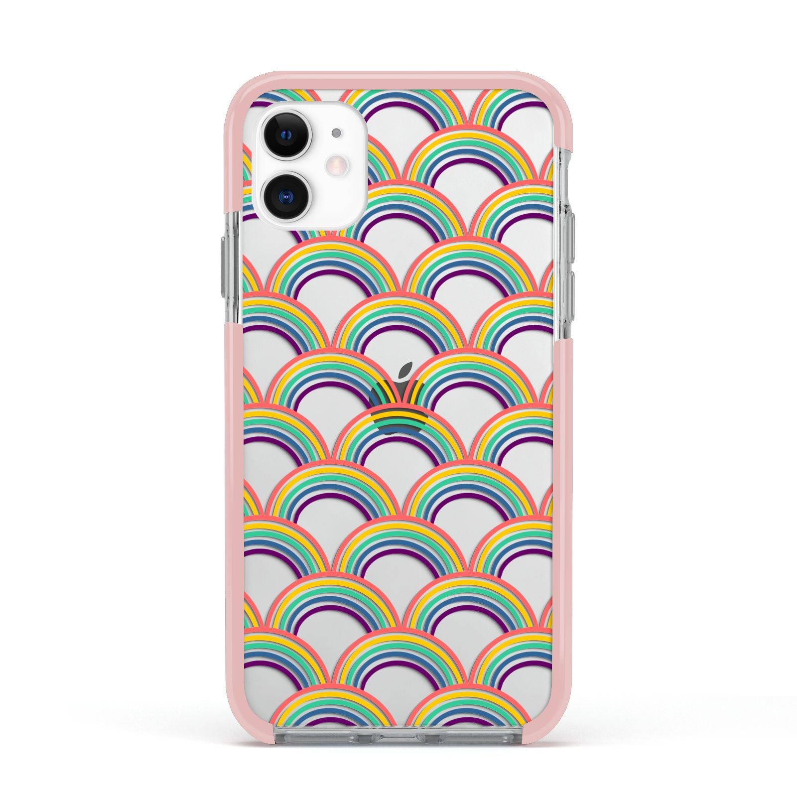 Rainbow Pattern Apple iPhone 11 in White with Pink Impact Case